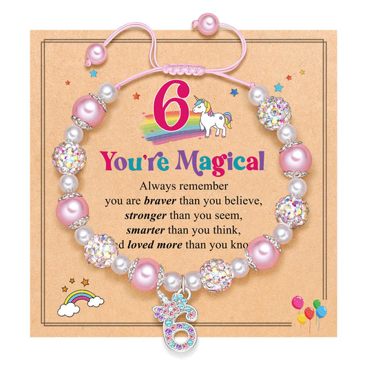 UPROMI 6 Year Old Girl Birthday Gifts, 6th Unicorn Birthday Decorations Party Favors Best Presents for 6 Year Old Girl Bracelet
