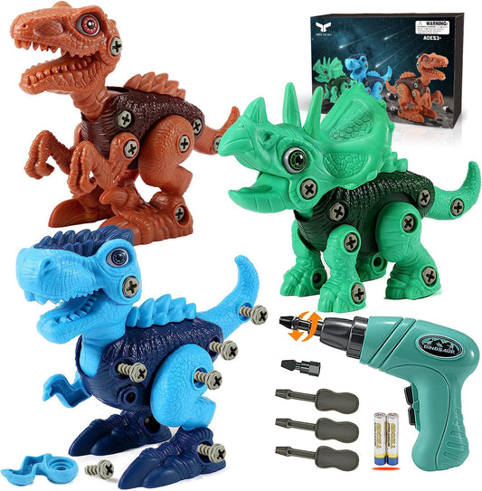 FREE TO FLY Dinosaur Toys for Kids 3-5: Take Apart STEM Learning Toys, Building Construction Sets with Electric Drill, Birthday Gifts for Boys Girls Age 4 5 6 7 8 Year Old