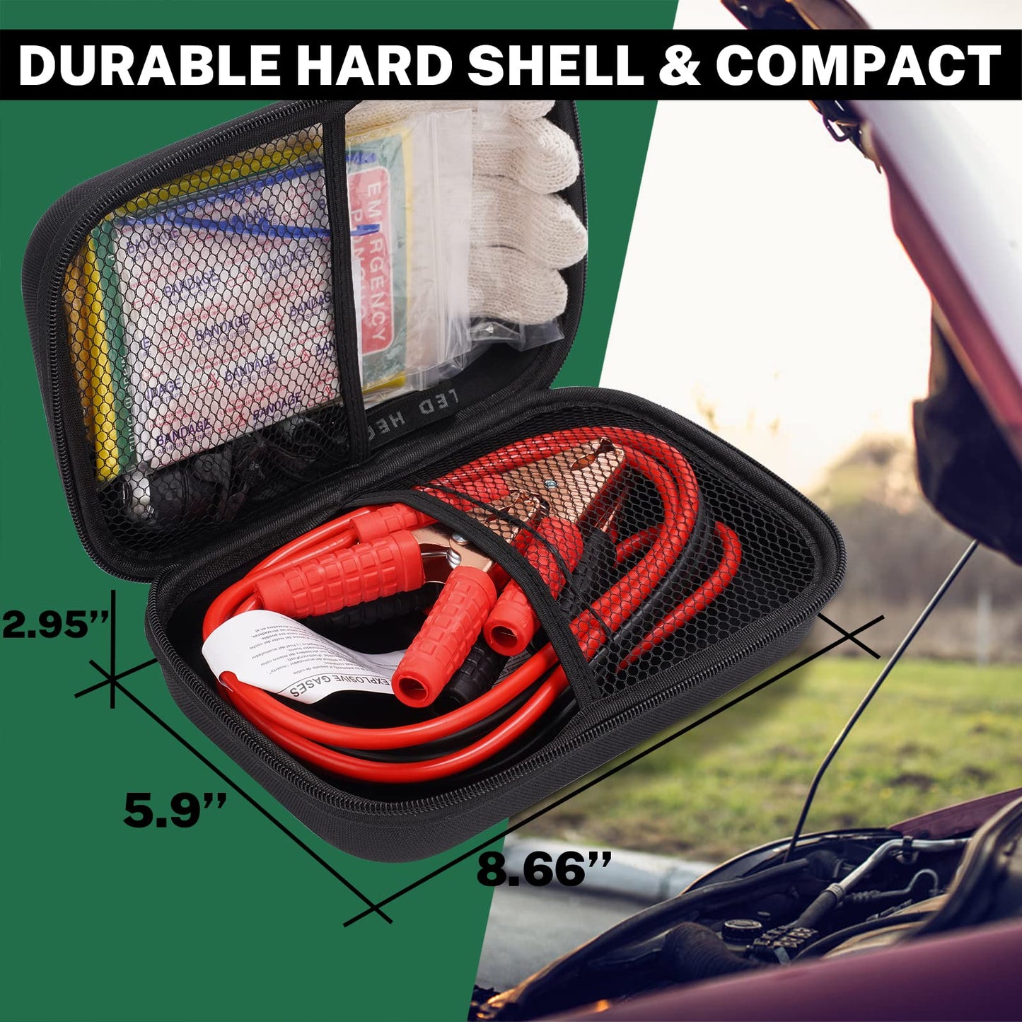 Car Emergency Kit with Battery Jumper Cables,Car Accessories for Men or Women,Emergency Car Kit,Roadside Automotive Safety Kit for Car,Vehicle,Truck or SUV,Gifts for Men or Him,Black
