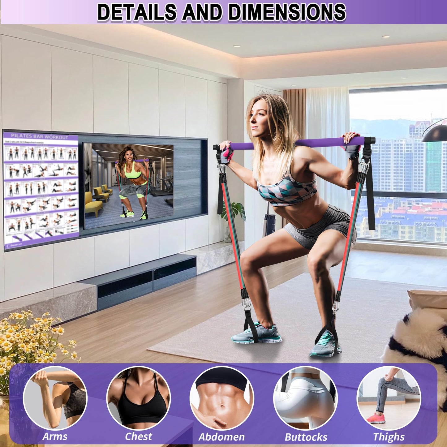 Goocrun Portable Pilates Bar Kit with Resistance Bands for Men and Women - Home Gym, Workout Kit for Body Toning – with Fitness Poster and Video