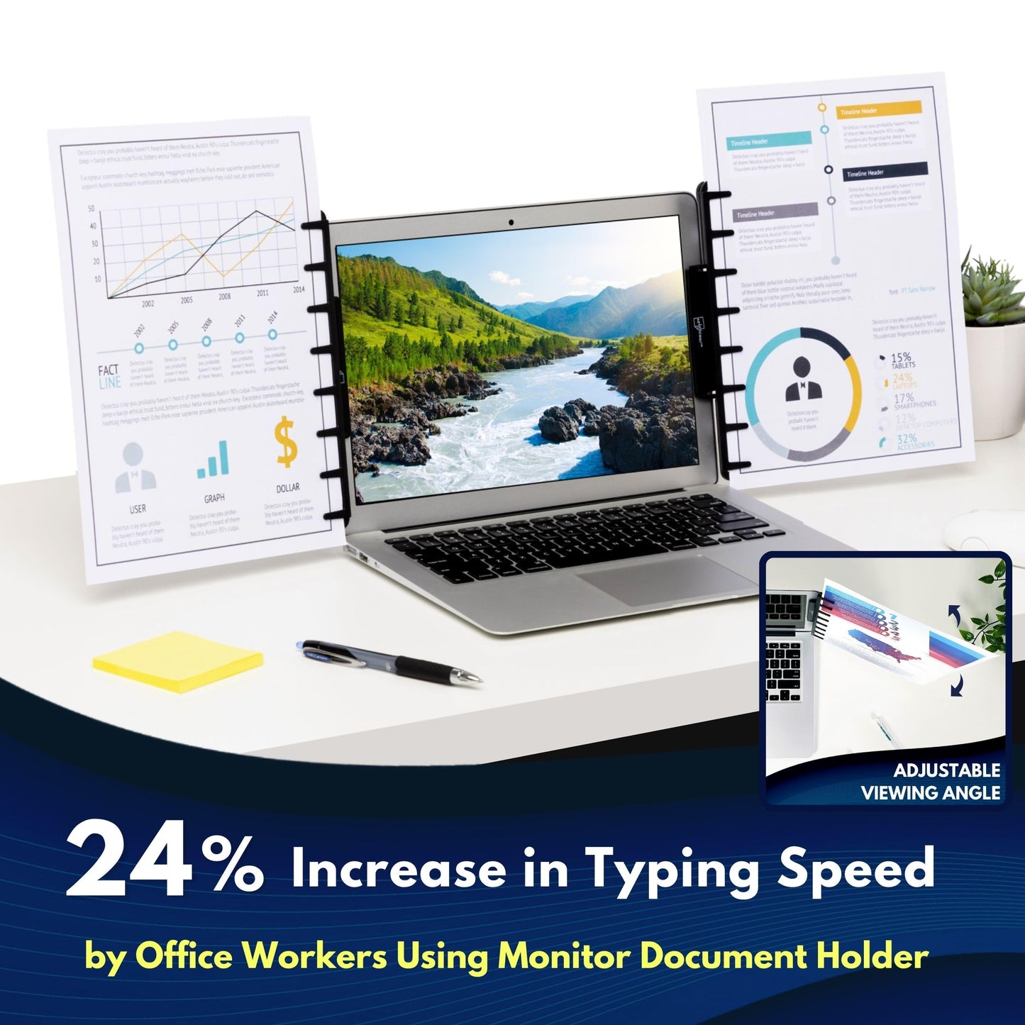 Note Tower Monitor Document Paper Holder for Typing | Clips to Laptops & Desktop Monitors I Reduces Eye & Neck Strain | Portable Copy Holder for Desk | Sticky Note Stand & Monitor Memo Board | Black
