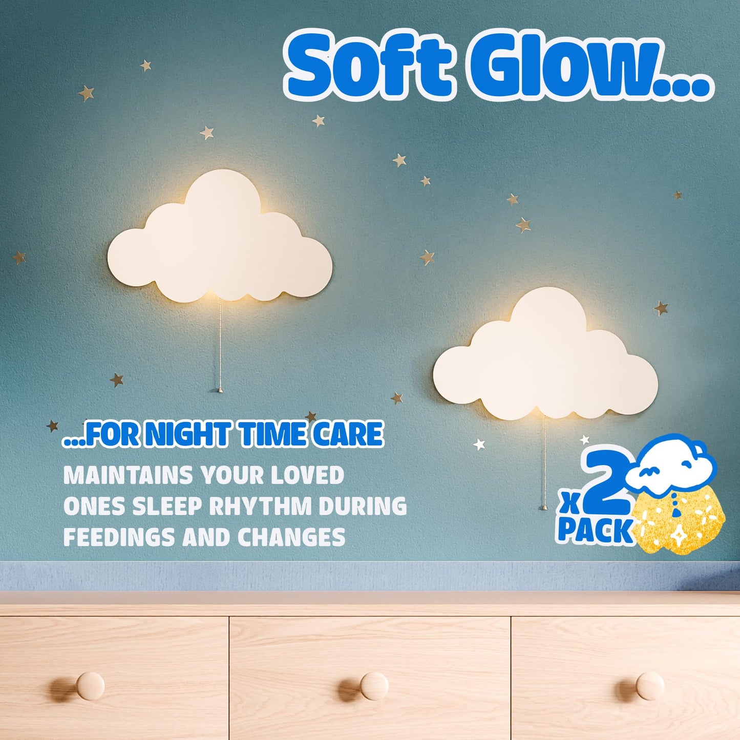 Tip perk 2 Pack Cloud Light - Floating Cloud Wall Lamp for Nursery | Cute Floating Lamp for Kids Bedroom | Battery-Operated Hanging Night Lights for Bedroom | Lamp for Baby Nursery