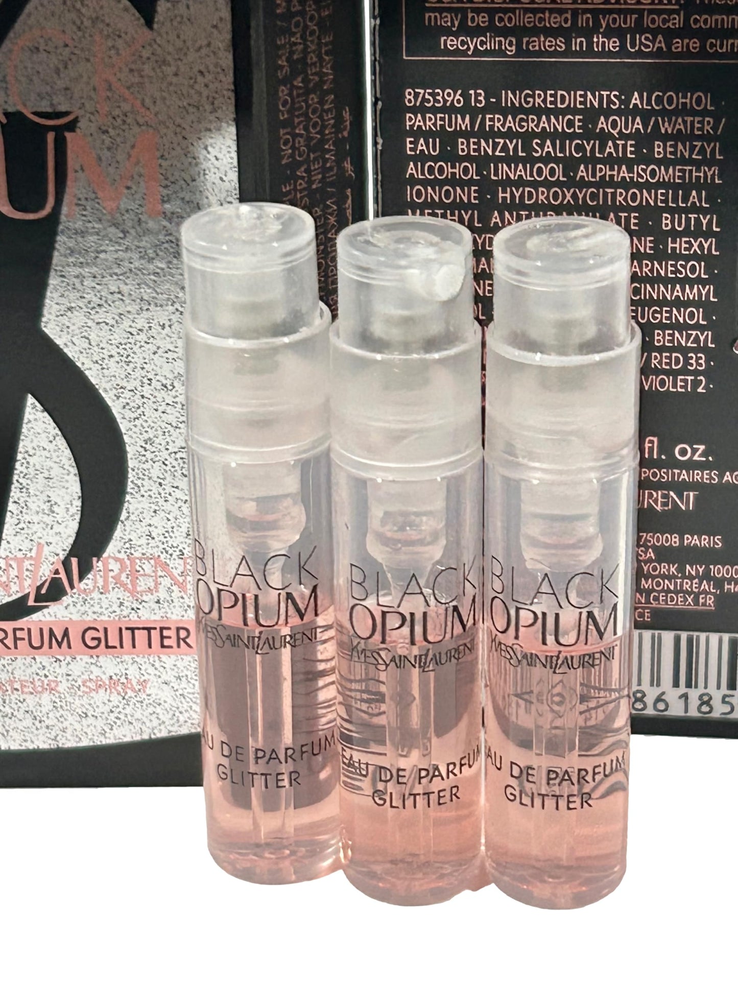 Yves Saint Laurent YSL Black Opium EDP Glitter Sample Women Perfume 1.2 ml / 0.04 oz - set of 3