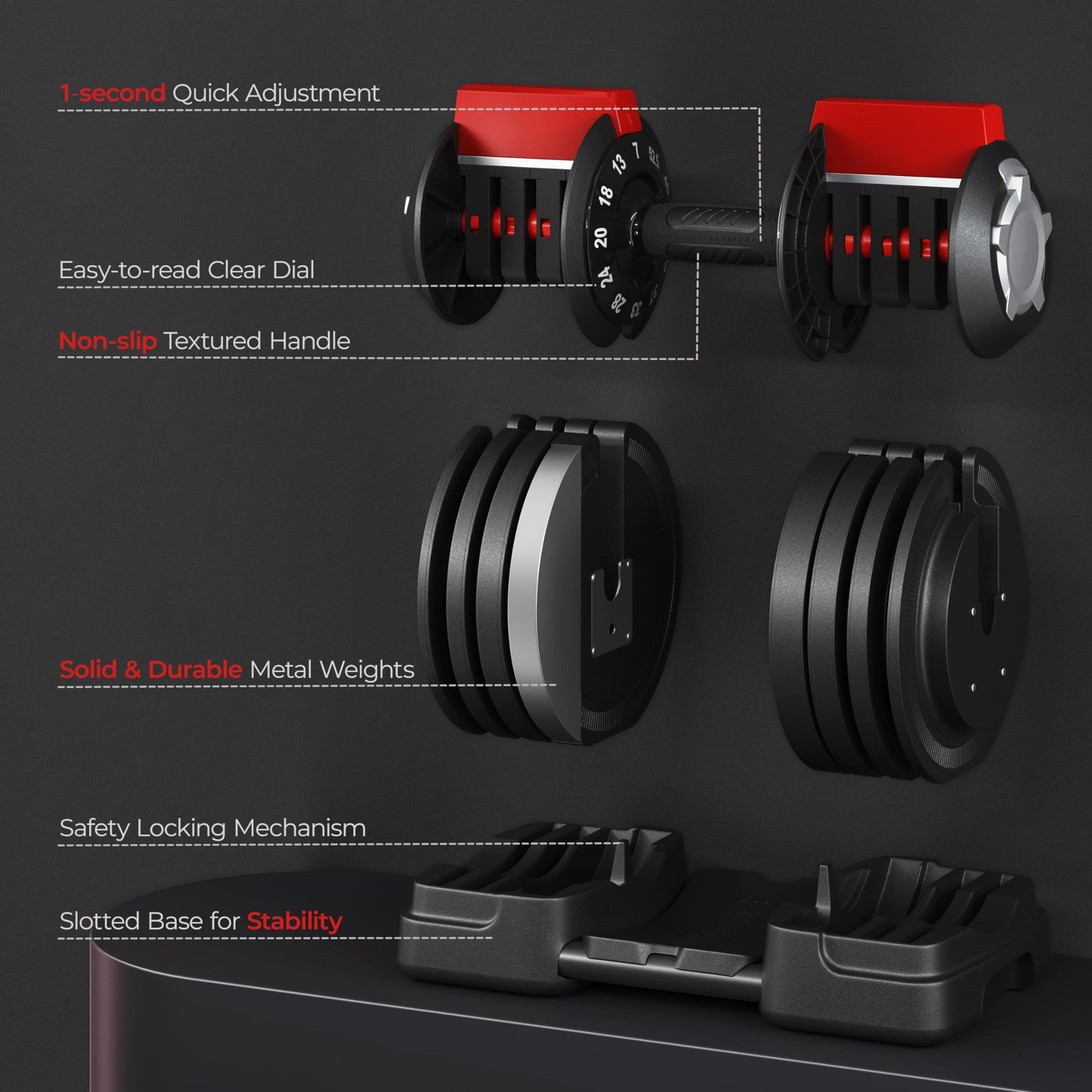 Yaheetech Adjustable Dumbbell Set 52.5lbs Pair of Adjustable Dumbbells Fast Adjust Dumbbell Weight Set of 2 with Anti-Slip Handle and Tray for Men/Women Home Gym Full Body Strength Training Equipment