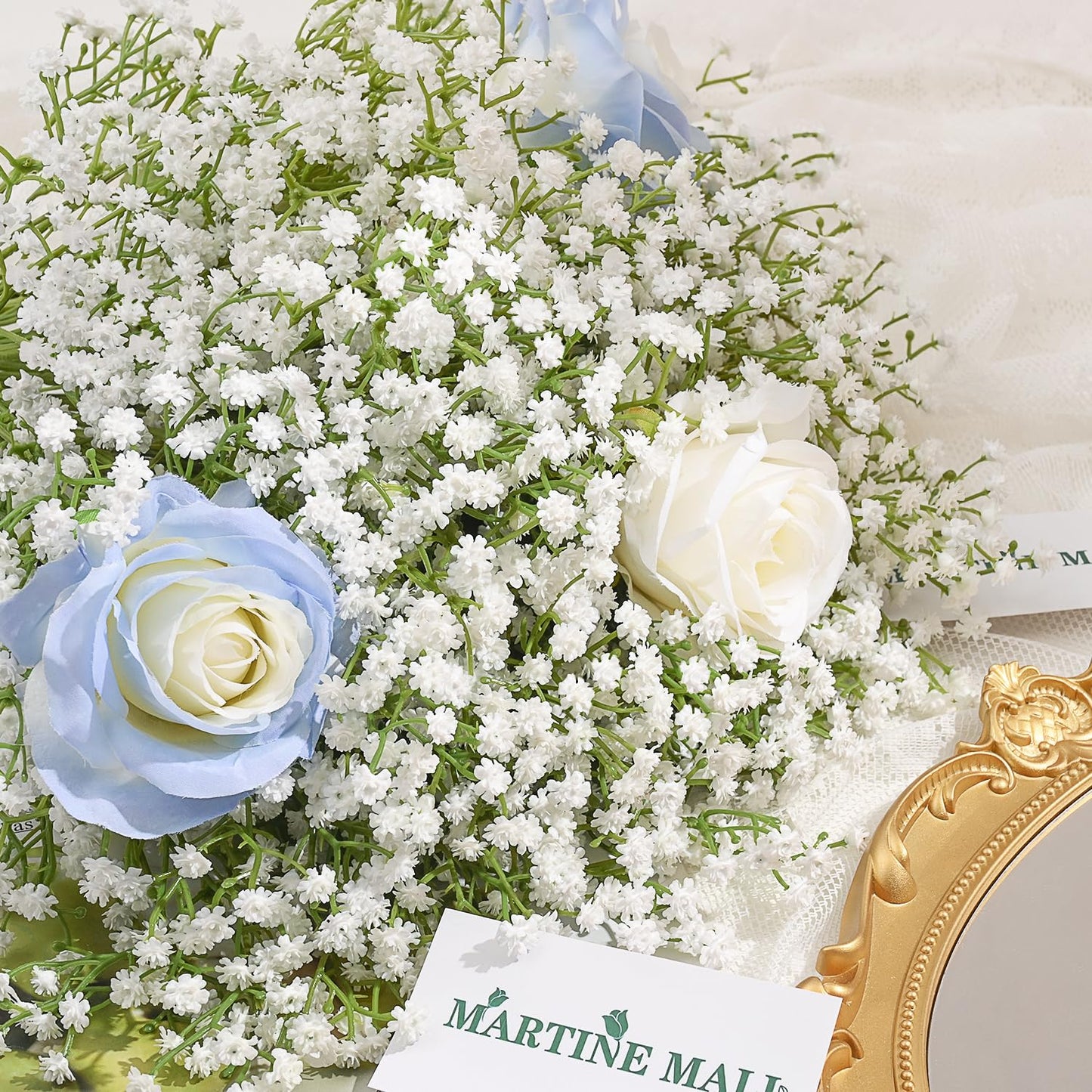 MARTINE MALL Babys Breath Artificial Flowers, 10 PCS White Baby Breath Flowers Artificial Bulk, Fake Babys Breath Gypsophila Real Touch Faux Babys Breath for Wedding Floral Arrangement Home Decor