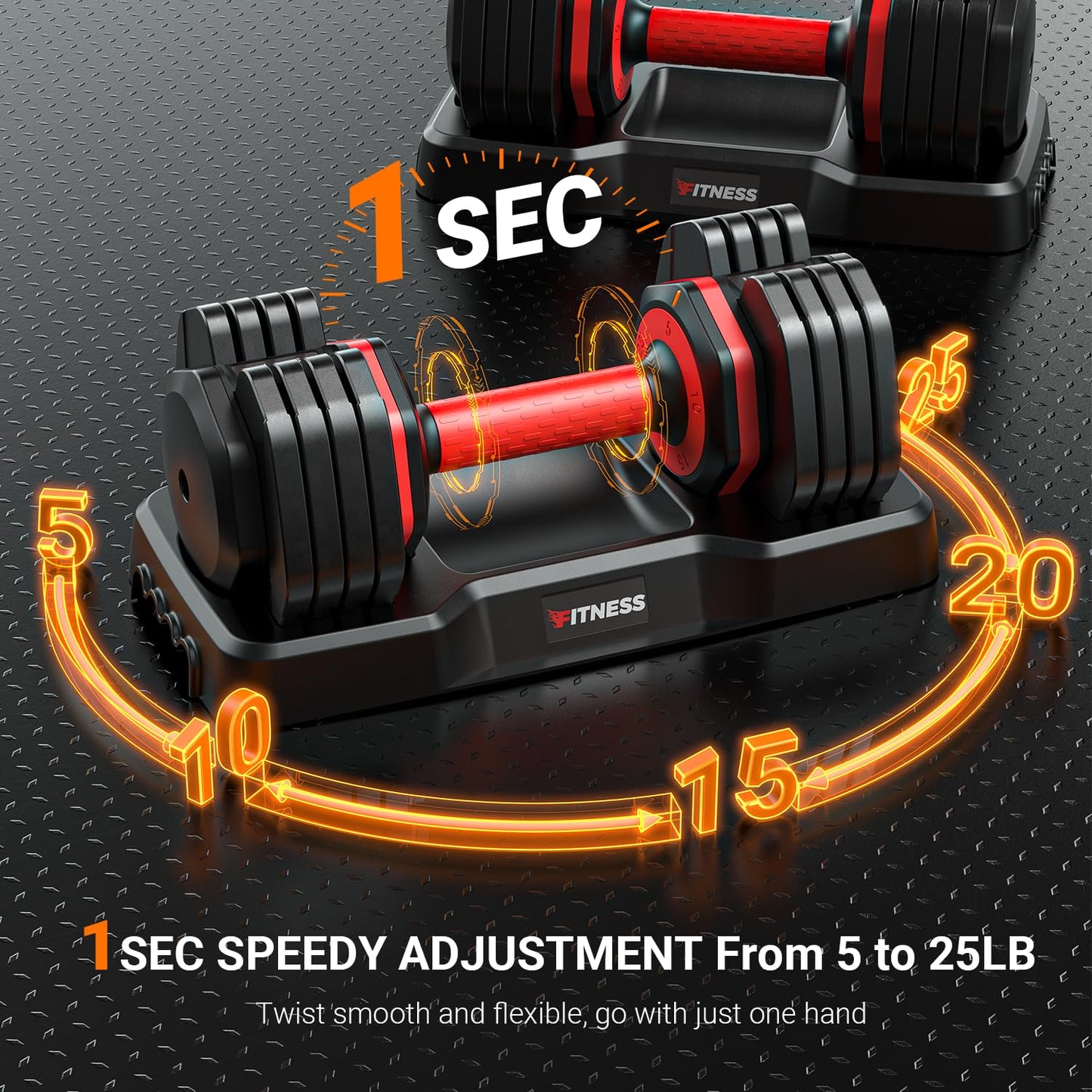 Rendpas Adjustable Dumbbells Set of 2, Select Weight Dumbbell Set, 5 in 1 Free Dumbbell Set with Anti-Slip Texture Handle, Weight Set For Home Gym Suit both Men and Women (25lb 2pcs)