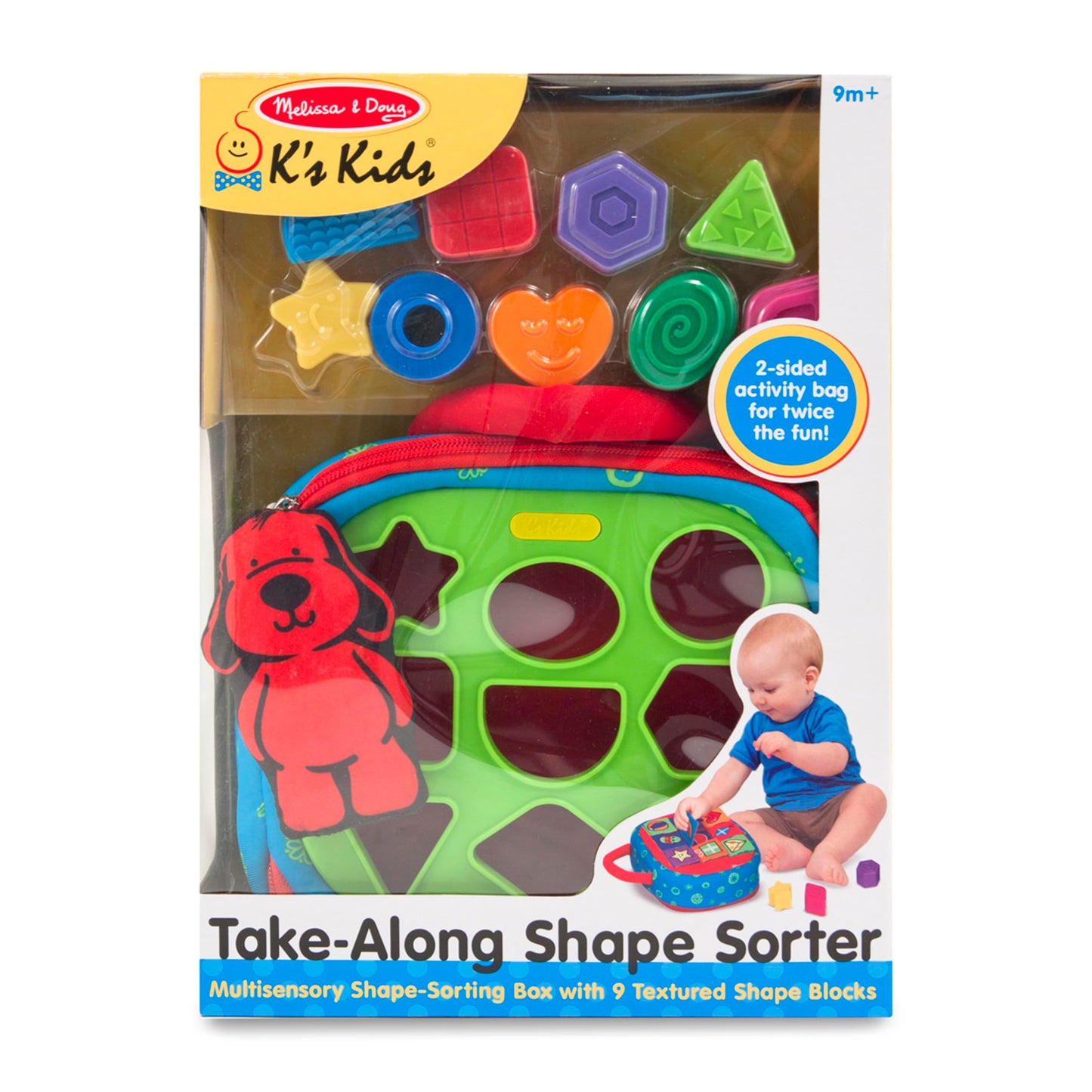 Melissa & Doug K's Kids Take-Along Shape Sorter Baby Toy with 2-Sided Activity Bag and 9 Textured Shape Blocks