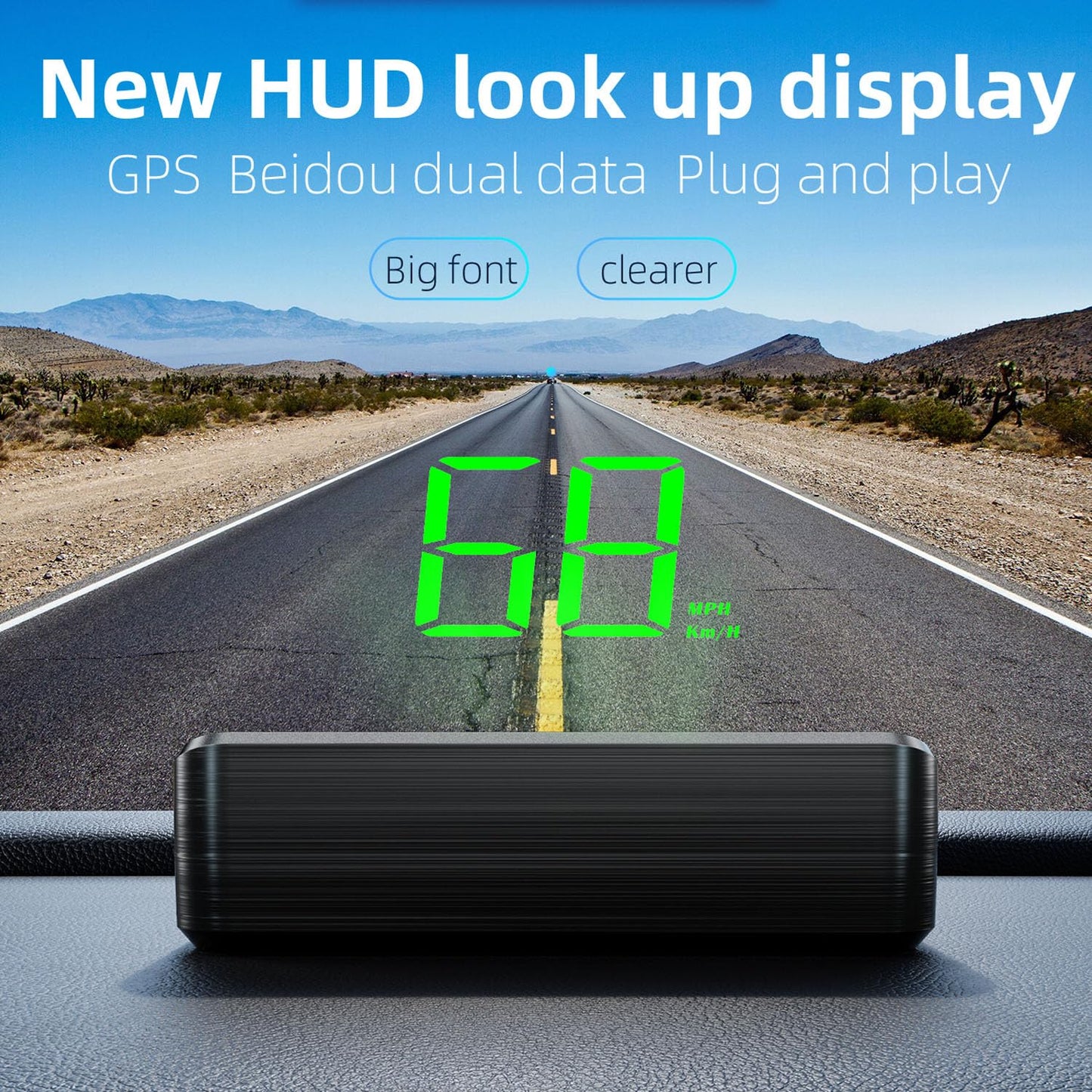 BLLYOGU Car GPS Head Up Display - Windshield Speedometer Projector HUD for All Car Models (Green)
