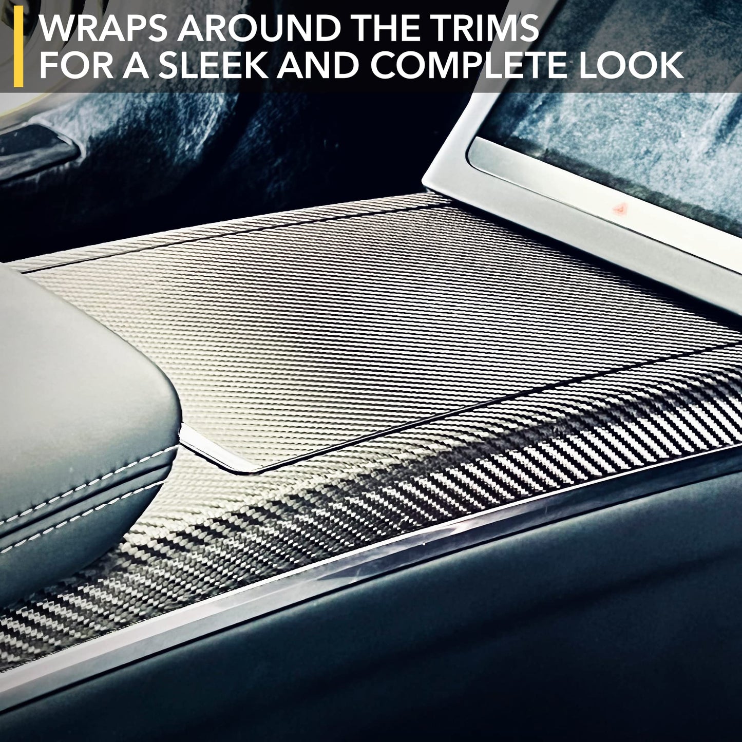 TWRAPS Interior Vinyl Wrap Kit for Tesla Model S Refresh 2021-2025 Long Range - Plaid Style Black Carbon Fiber Pattern Overlay, Styling Mod Upgrade Dashboard, Center Console, Cup Holders & Door Trims