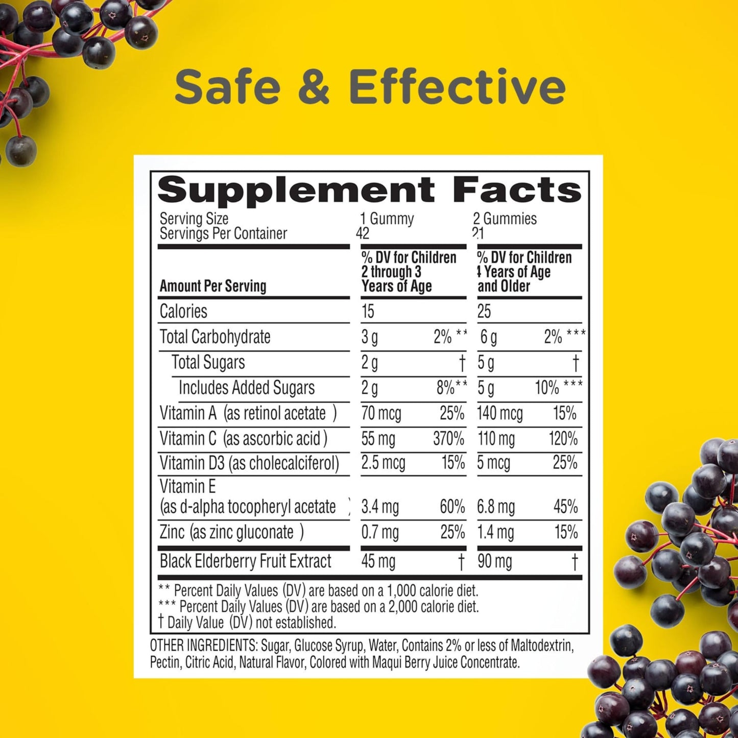 Zarbee's Children's Daily Immune Support Gummies with Real Elderberry + Vitamins A, C, D, E & Zinc to Help Promote a Healthy Immune System, No Artificial Flavors, Gluten-Free, 42 ct