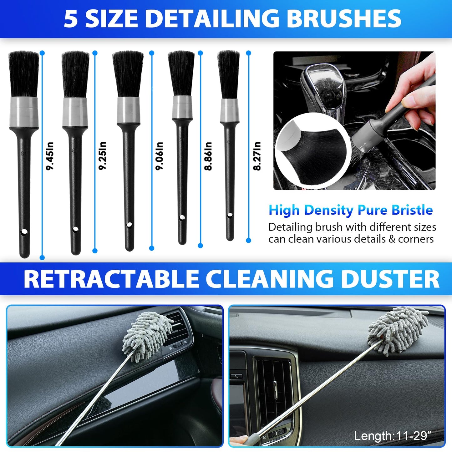 THINKWORK Car Cleaning Kit, Car Vacuum Kit, Car Detailing Kit Interior Cleaner - High Power Vacuum with 10Pcs Brush and Storage Bag, Gray Car Interior Cleaning Kit for Men and Women