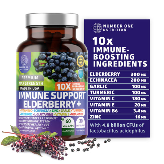 N1N Premium 10 in 1 Immune Support Booster [10 Potent Ingredients] with Elderberry, Vitamin C, Echinacea, Zinc, Turmeric and Probiotic for Immune Support, Gut Health and Better Digestion, 60 Veg Caps