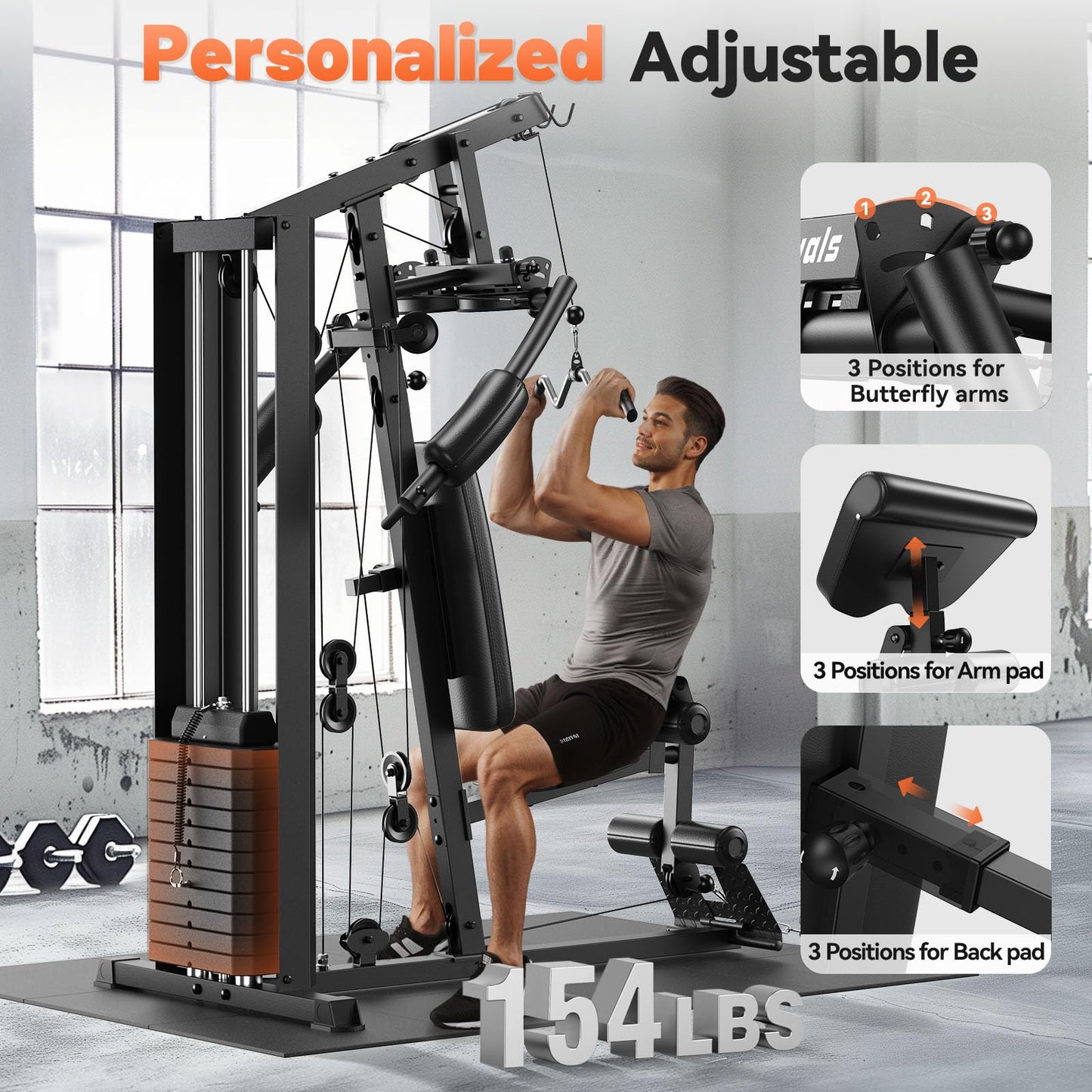 Home Gym, Multifunctional Home Gym Equipment, Workout Station with 154LBS Weight Stack, Exercise Equipment for Full Body Traning with Pulley System