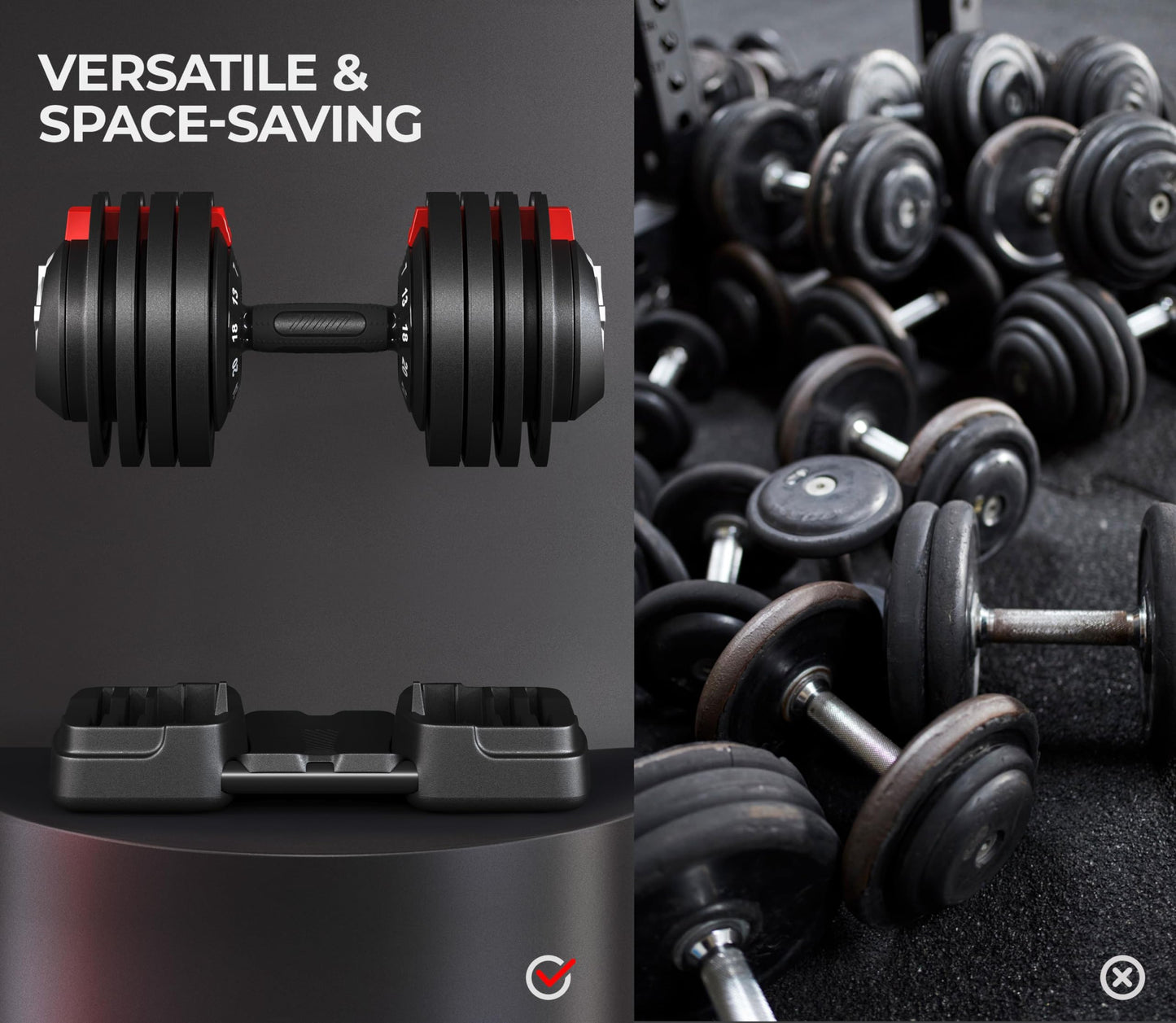 Yaheetech Adjustable Dumbbell Set 52.5lbs Pair of Adjustable Dumbbells Fast Adjust Dumbbell Weight Set of 2 with Anti-Slip Handle and Tray for Men/Women Home Gym Full Body Strength Training Equipment