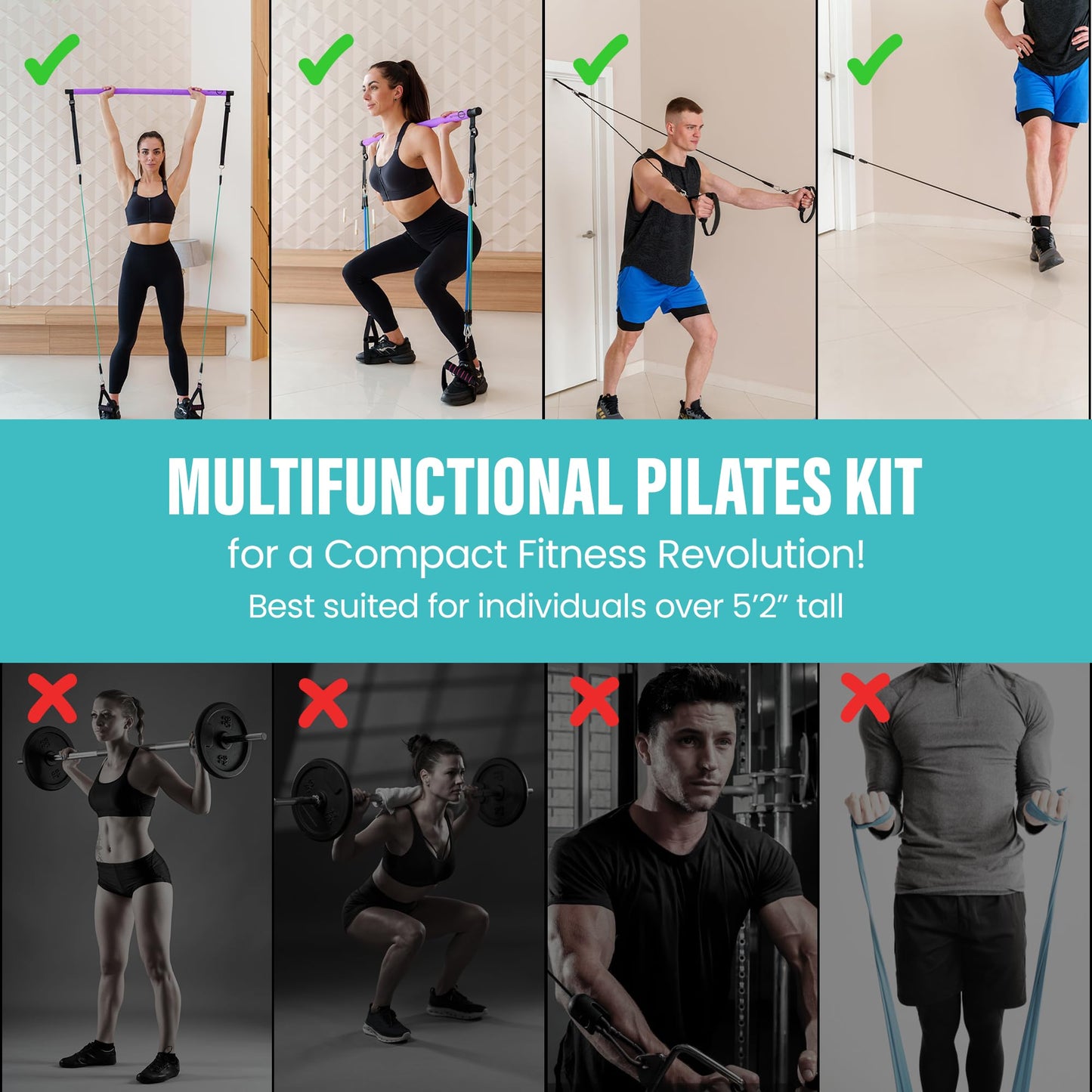 Pilates Bar Kit with Resistance Bands – Adjustable 39” Steel Bar & 6 Stackable Bands (40-180lbs), Full Body Pilates Kit for Home Workouts for Women & Men, Portable Pilates Reformer Strength Training