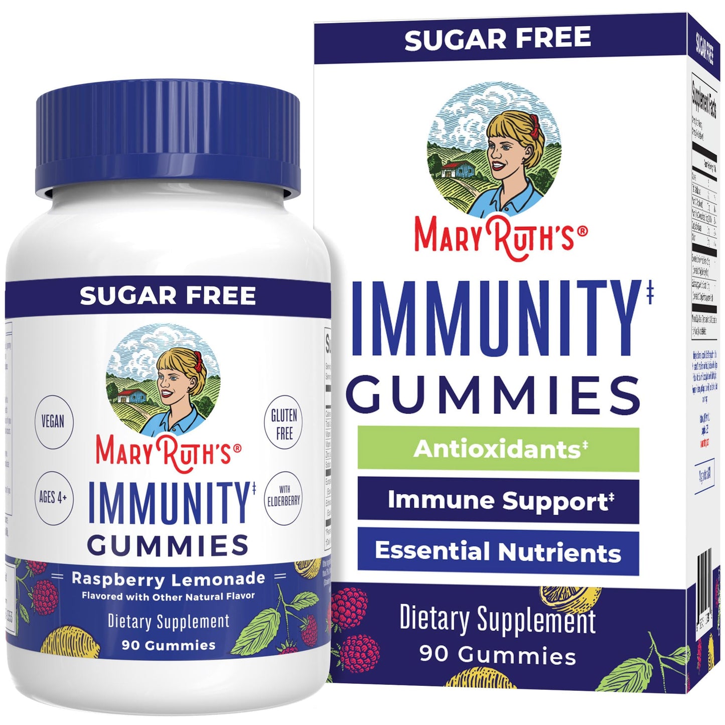 MaryRuth Organics Sugar Free Immunity Gummies | Powerful Blend | Elderberry Vitamin C & Zinc | Vitamin D3 & Echinacea | Immune Support Supplement | Gummies for Kids & Adults | Vegan | Non GMO | 90ct