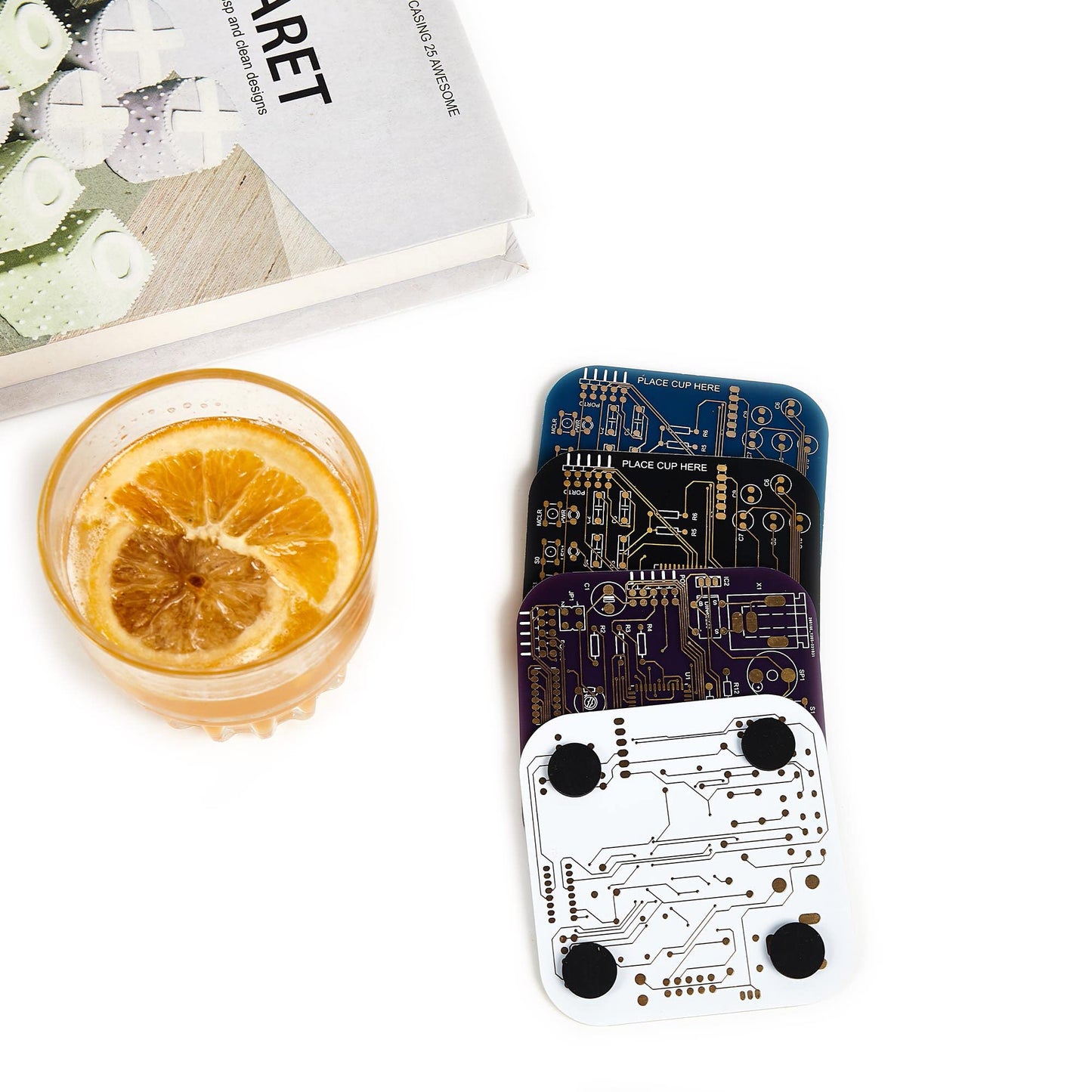 Coasters for Drinks in PCB-Design Green Coasters Decor with Immersion Gold Circuit Board Coasters for Coffee Table Bar Office Tech Gifts for Boyfriend Gamer Geek Engineer Dad Men Anniversary