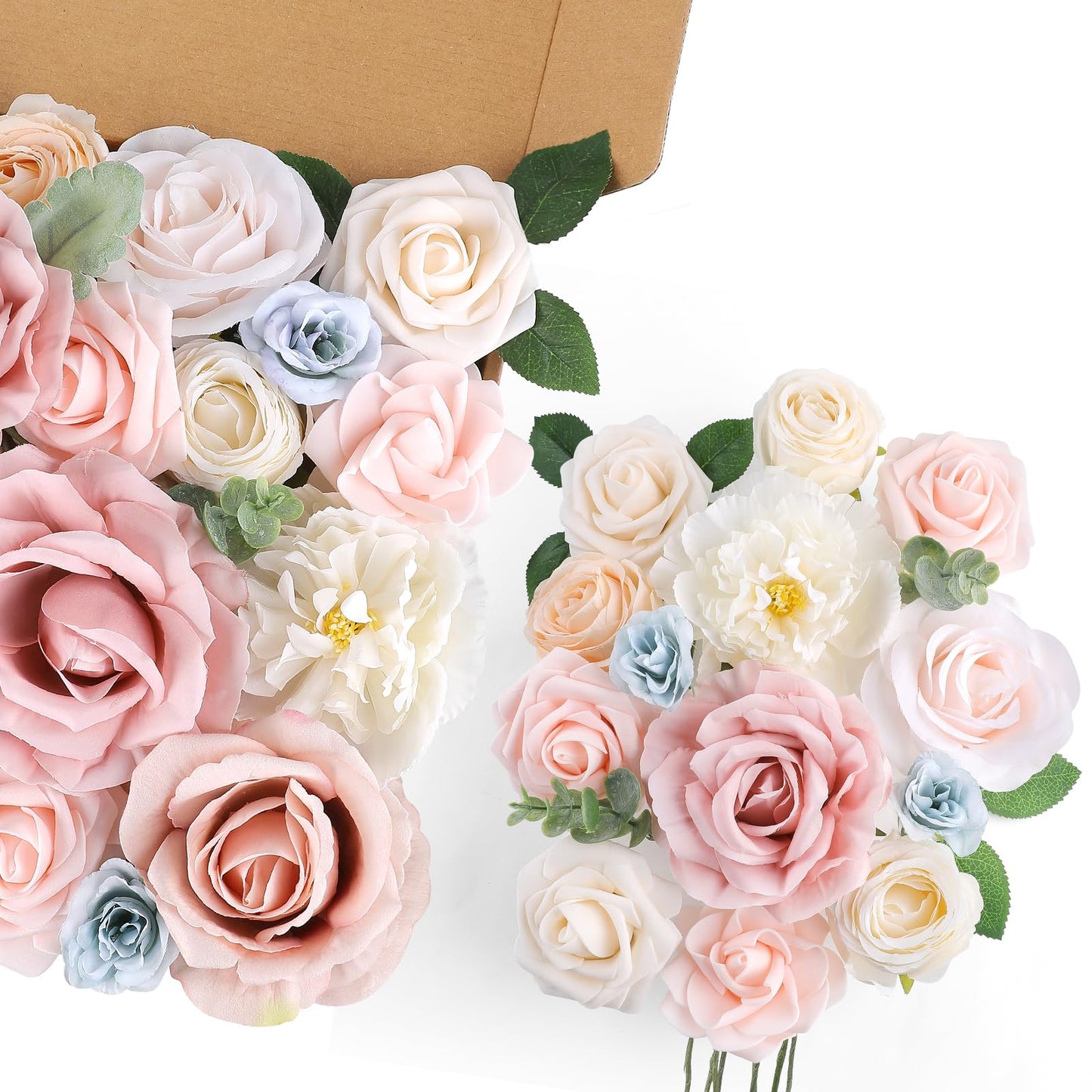 AmyHomie Morandi Pink Artificial Flowers Combo Silk Mix Peony Rose Fake Flowers w/Stem for DIY Wedding Bouquets Centerpieces Arrangements Table Fall Decor Party Bridal Baby Shower Home Decorations