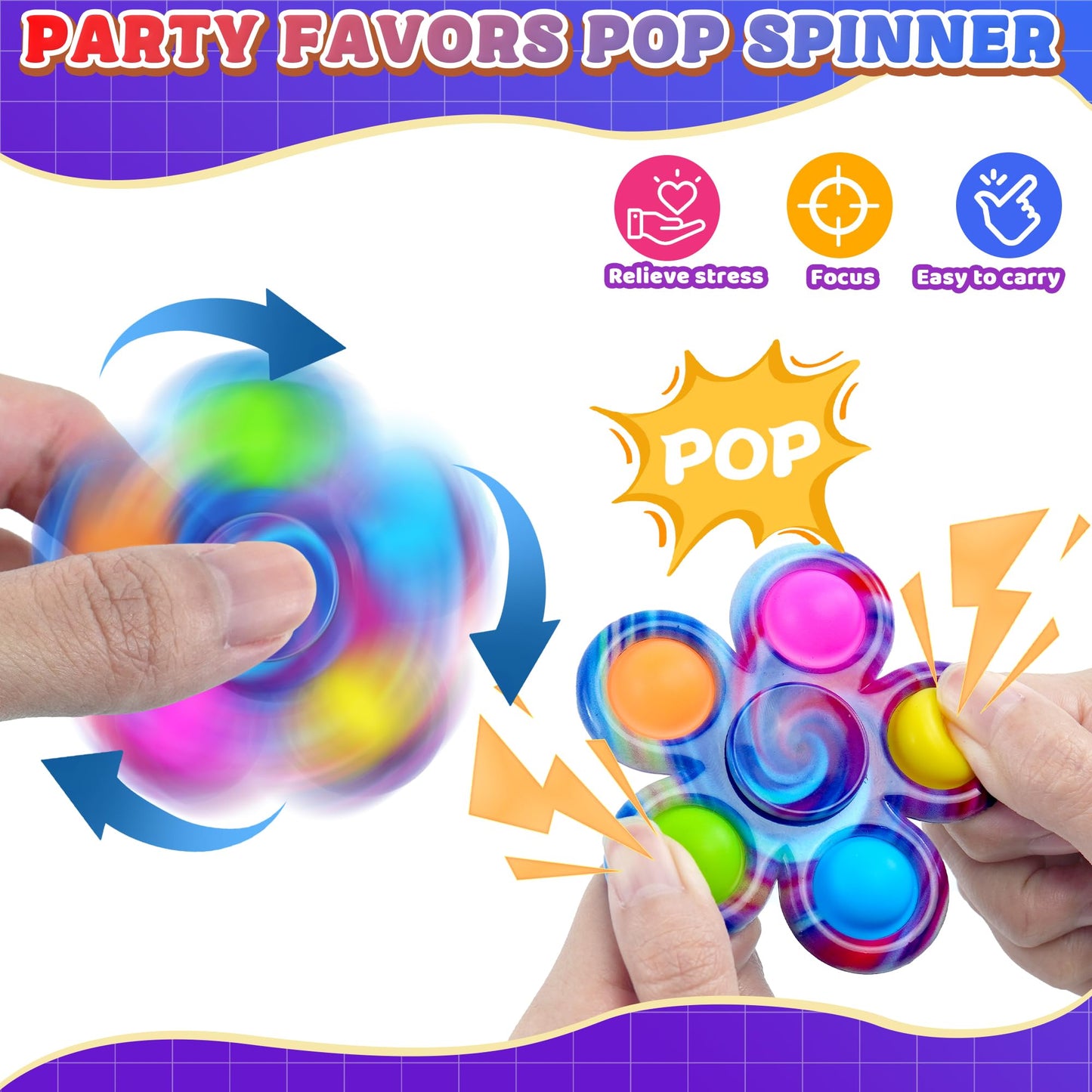 Fidget Spinners for Kids Bulk, 9 PCS Easter Basket Stuffers Party Favors Pop Fidget Toys Prize Box Small Toys Easter Fillers Autism Anxiety Stress Relief Products for Boys Girls Teens Adults Gifts