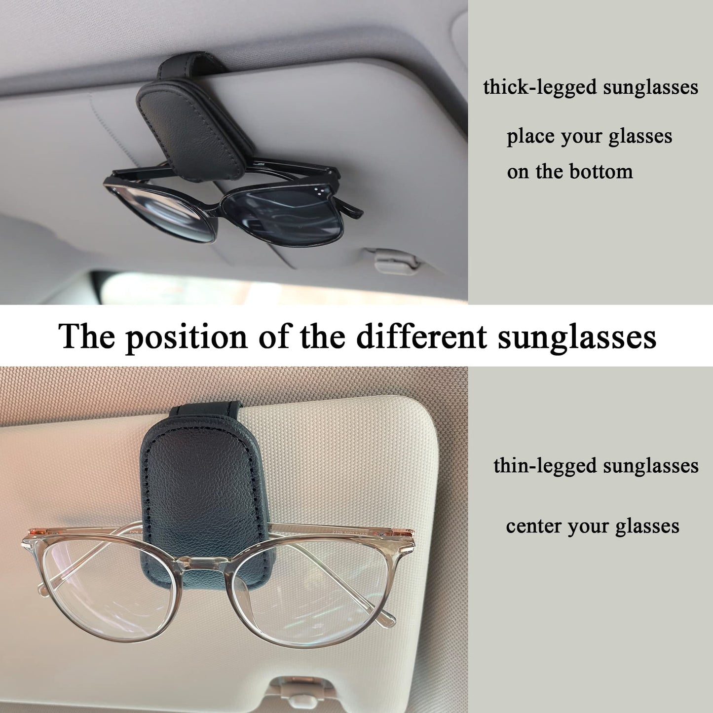 Shering Sunglasses Holders for Car Sun Visor, 2pack Magnetic Leather Glasses Eyeglass Hanger Clip for Car, Visor Sunglasses Holder Clip Car Accessories for Truck