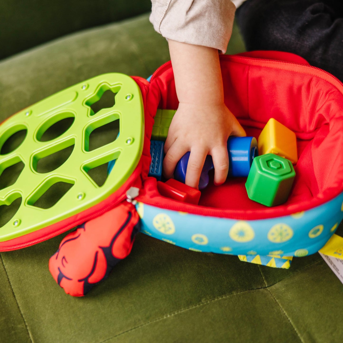 Melissa & Doug K's Kids Take-Along Shape Sorter Baby Toy with 2-Sided Activity Bag and 9 Textured Shape Blocks