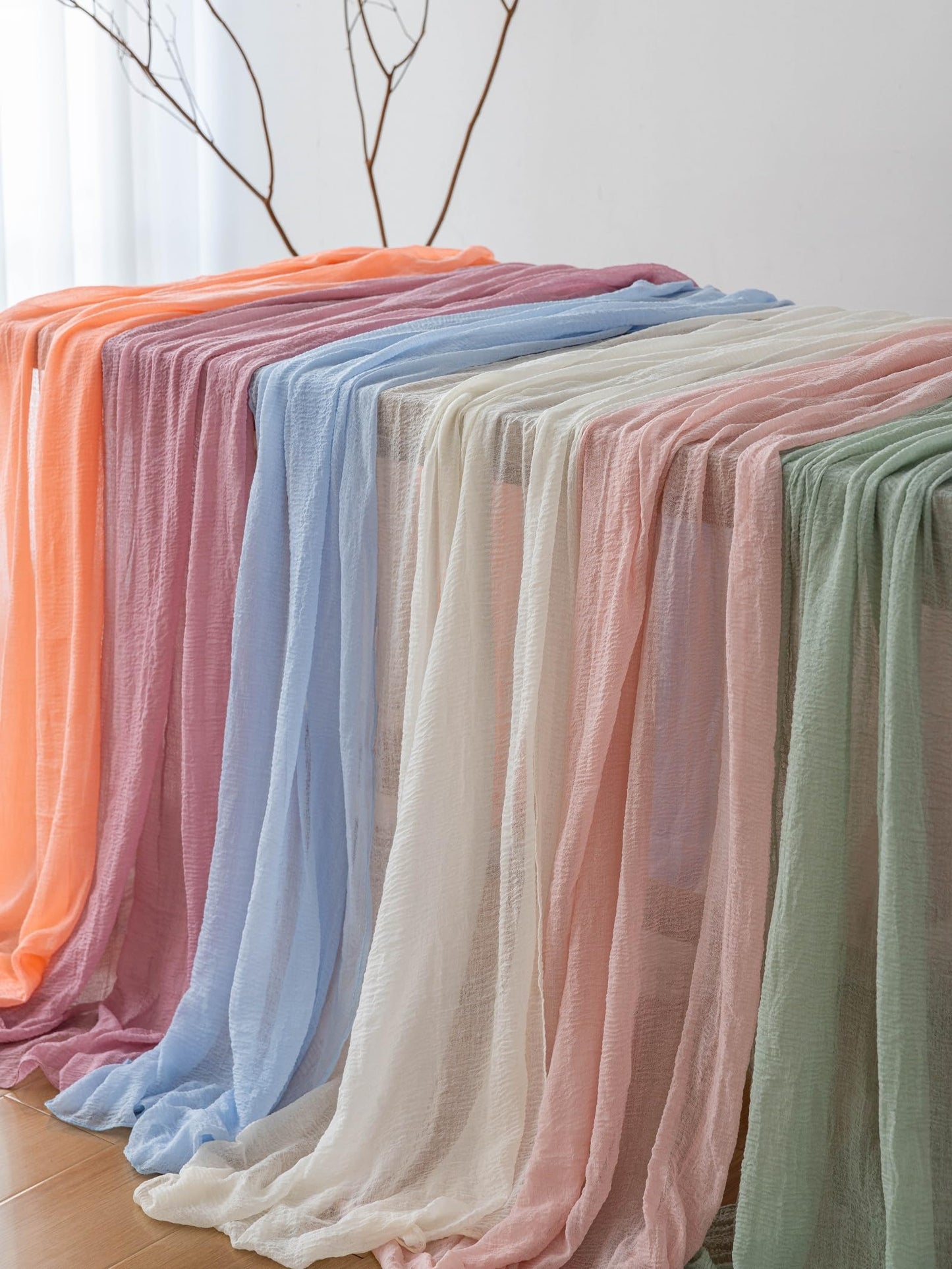 Keketo Sage Green Easter Table Runner Cheesecloth 120 Inch 10 FT Rustic Boho Cheese Cloth Table Runner for Wedding Baby Shower Bridal Shower Sheer Gauze Centerpiece Spring Home Decorations