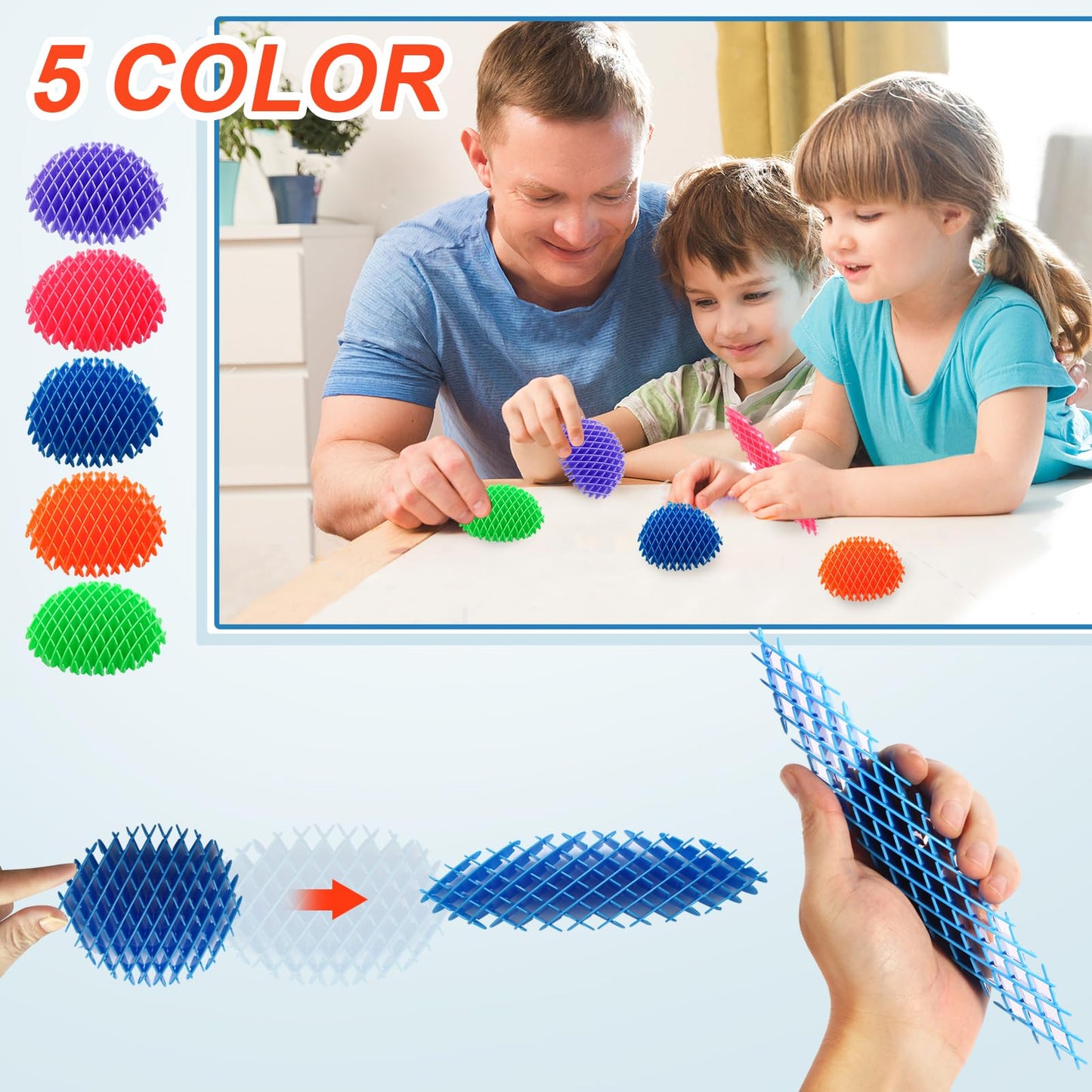 5 Pack Mini Fidget Worm Toys for Kids 8-12, Elastic Mesh Toys, Stress Relief Sensory Toys, 3D Bulk Fidget Toys for Adults Party Favors