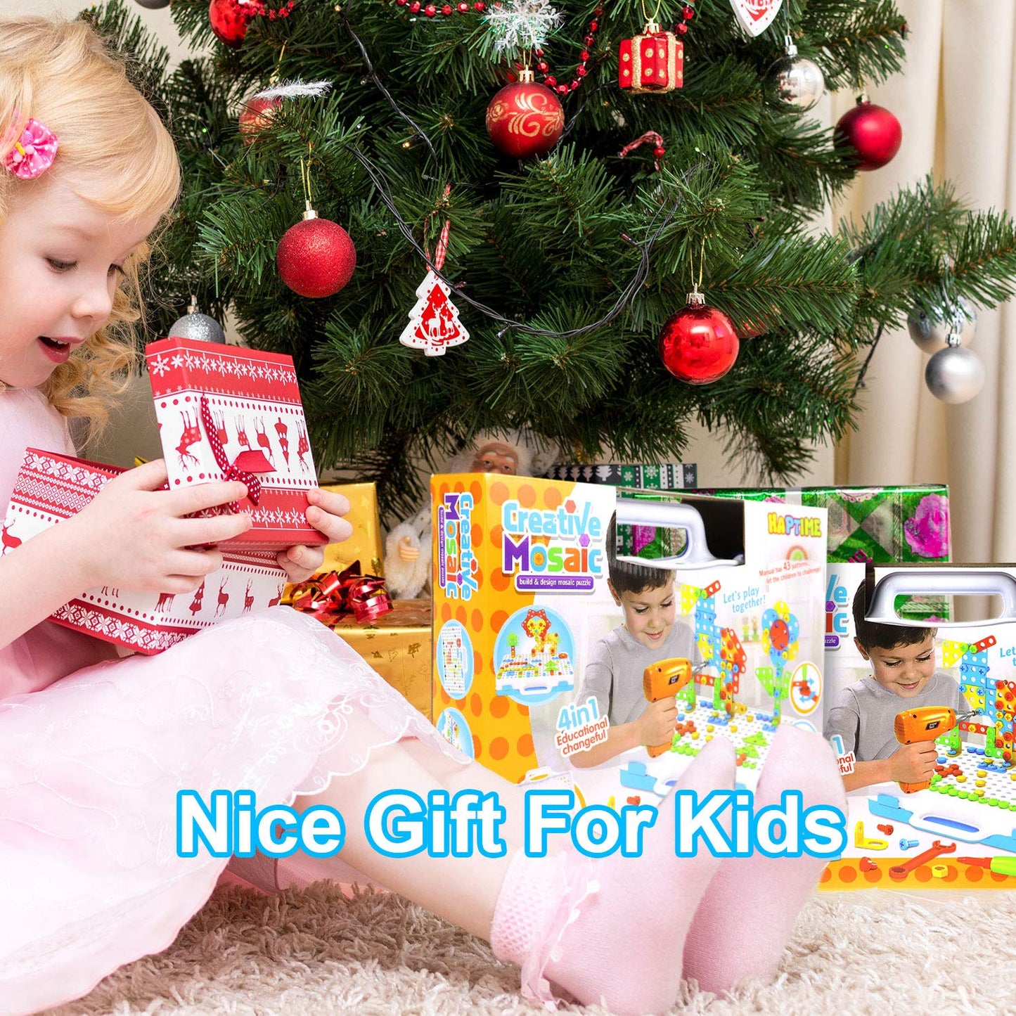 HAPTIME STEM Toys for 3 4 5 6 Year Old,Design and Drill Toy for Kid,Construction Games with Toy Drill,Creative Engineering Building Toys,Magic Montessori Play Toolbox for Toddler Boys Girls Preschool