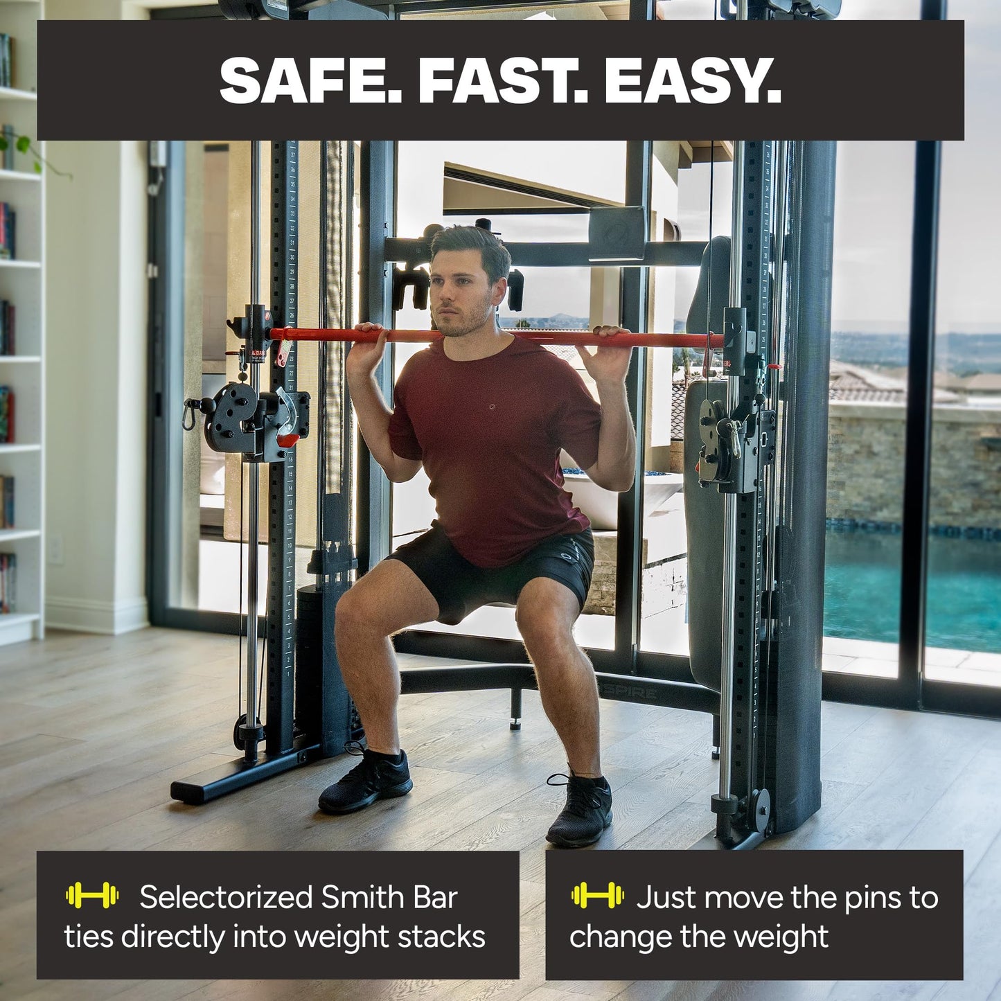 Inspire Fitness Home Gym Functional Trainer with Selectorized Smith Bar - Compact Home Workout Machine with Accessories and 2 x 165 lb Weight Stacks