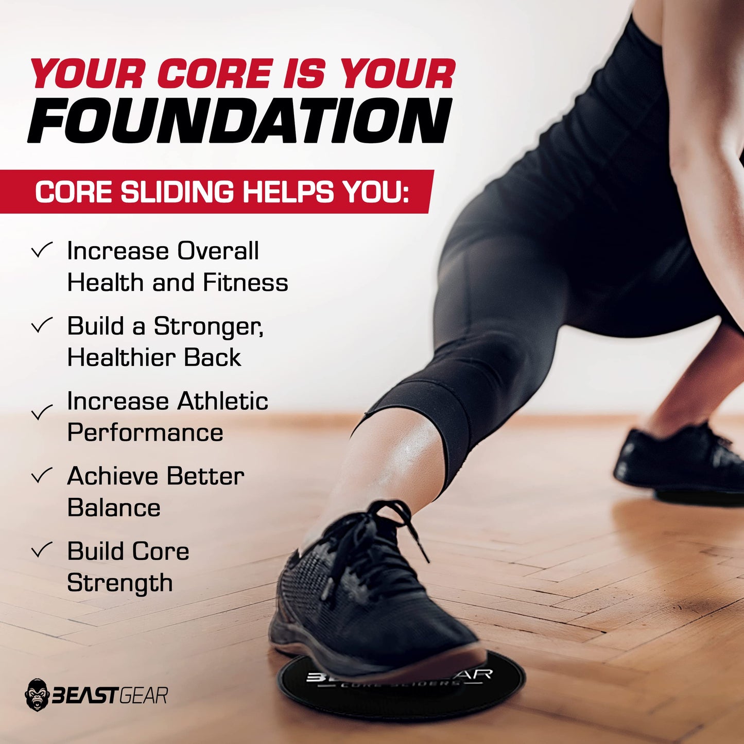 Beast Gear Core Sliders for Working Out Double Sided for Using on Hard and Soft Floors Gliding Discs for Abdominal Exercises Fitness Equipment for Man and Woman