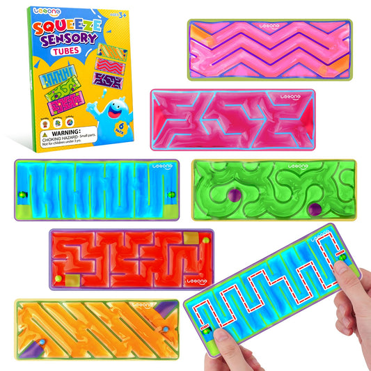 Squishy Sensory Fidget Autism Toys for Kids: Sensory Toys for Sepcial Need 6 Pack Maze - Quiet Fidget Sensory Toys Filled Goo for Calming Down Classroom - Easter Basket Essentials