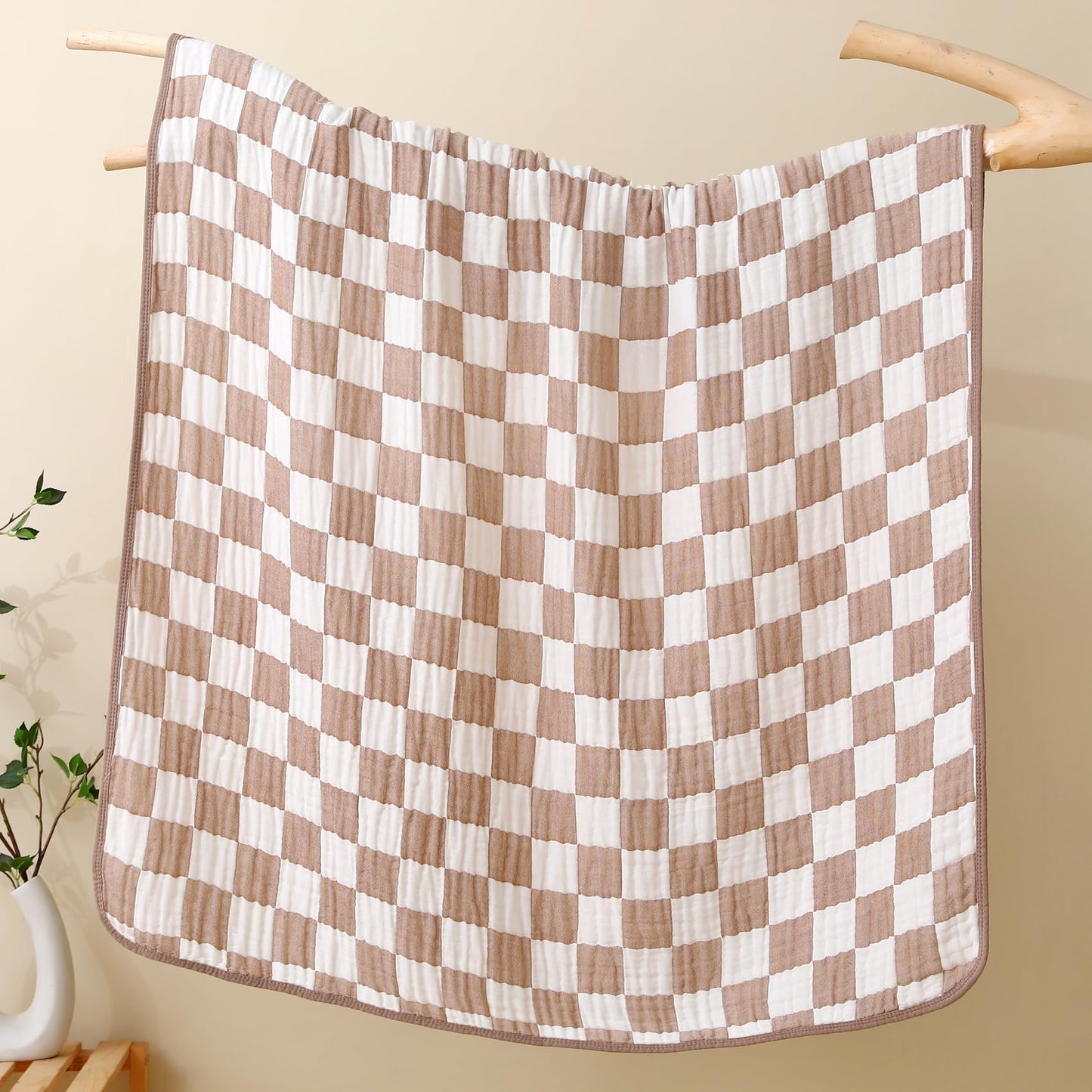 HardNok Ultra Soft Muslin Baby Blanket,A Versatile Swaddle and Bed Blanket for Babies, Toddlers, Boys, and Girls (1 Coffee Checkered 1 Pack).