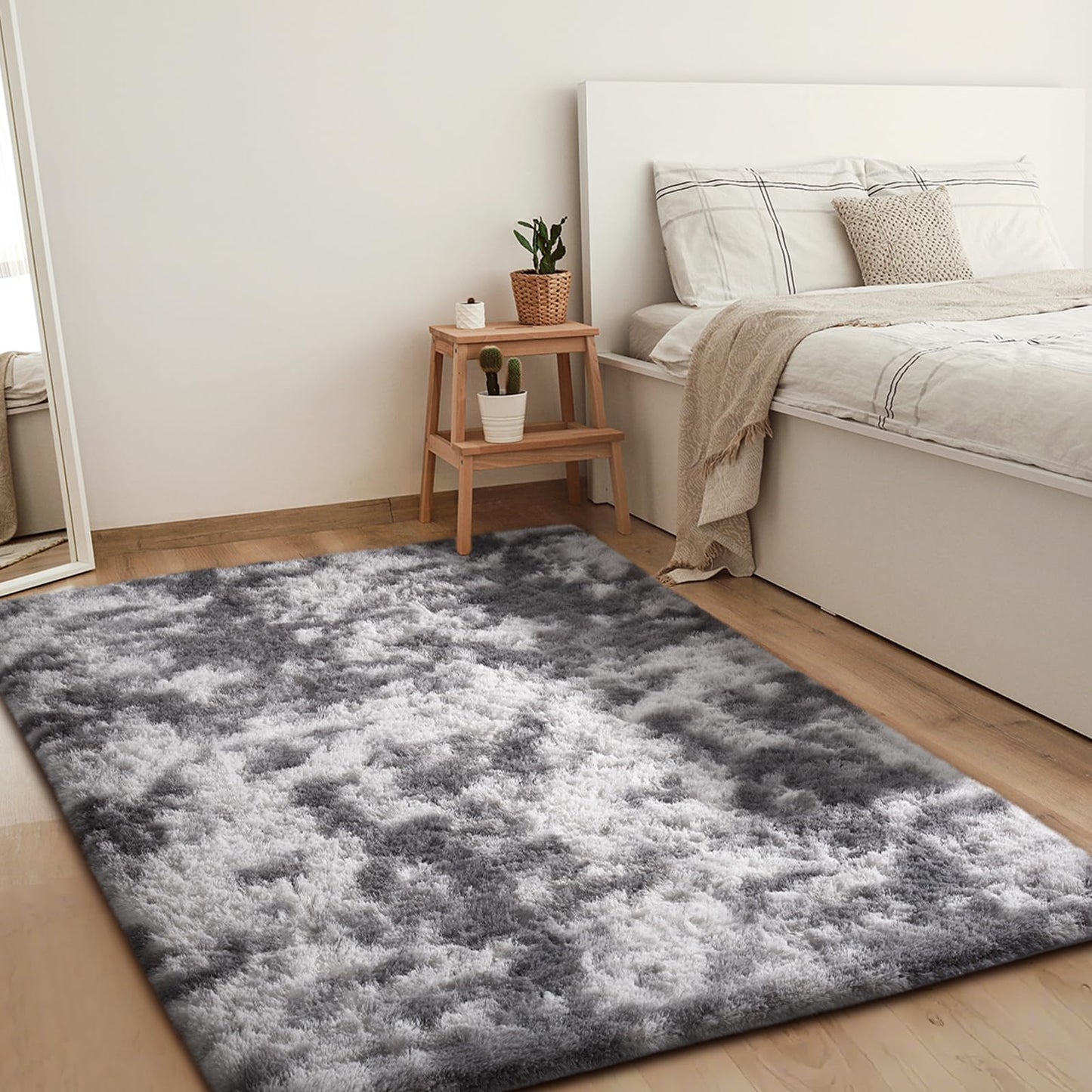 Ophanie Upgrade 4x6 Rugs for Bedroom, Grey&White, Fluffy Shaggy Soft Area Rug, Gray Non-Slip Indoor Floor Carpet for Living Room, Kids Baby Boys Teen Dorm Home Decor Aesthetic, Nursery, Rug