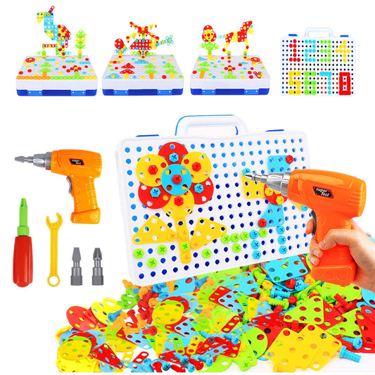 HAPTIME STEM Toys for 3 4 5 6 Year Old,Design and Drill Toy for Kid,Construction Games with Toy Drill,Creative Engineering Building Toys,Magic Montessori Play Toolbox for Toddler Boys Girls Preschool