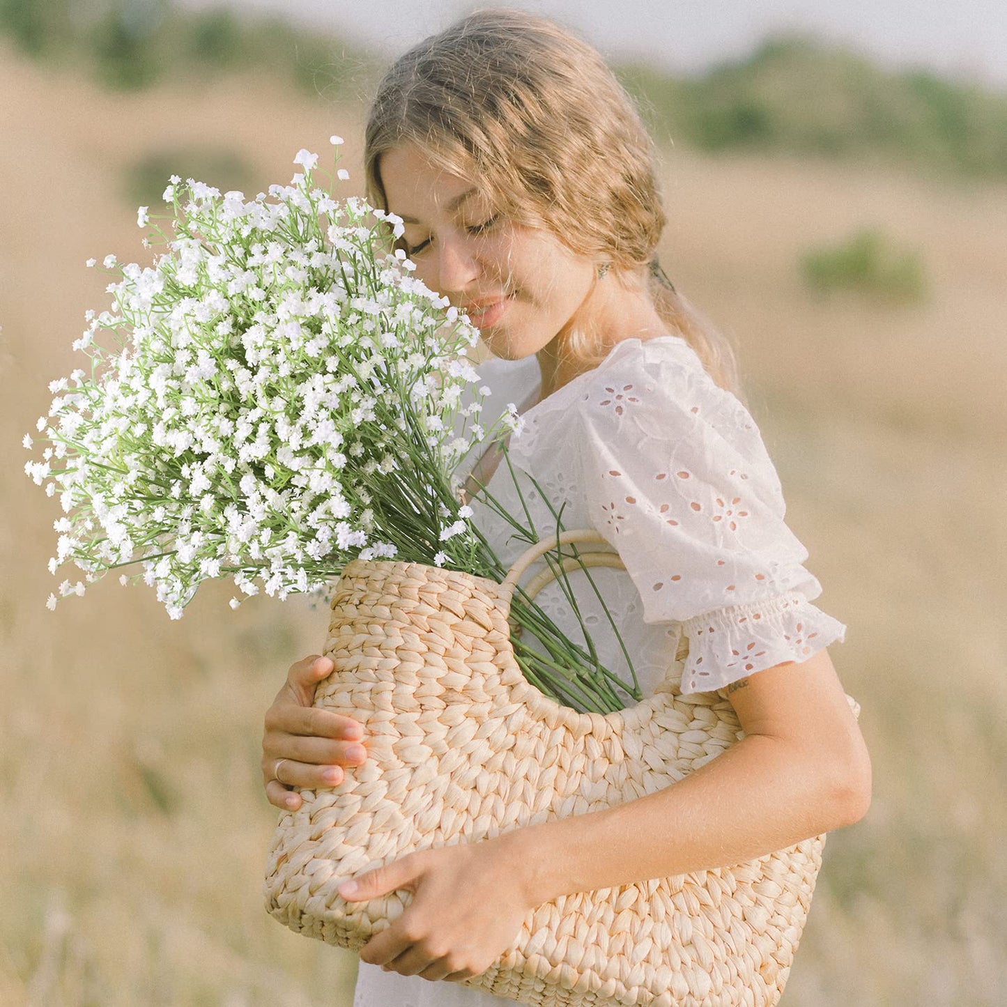 LYLYFAN Babys Breath Artificial Flowers,18 Pcs Gypsophila Real Touch Flowers for Wedding Party Home Garden Decoration White