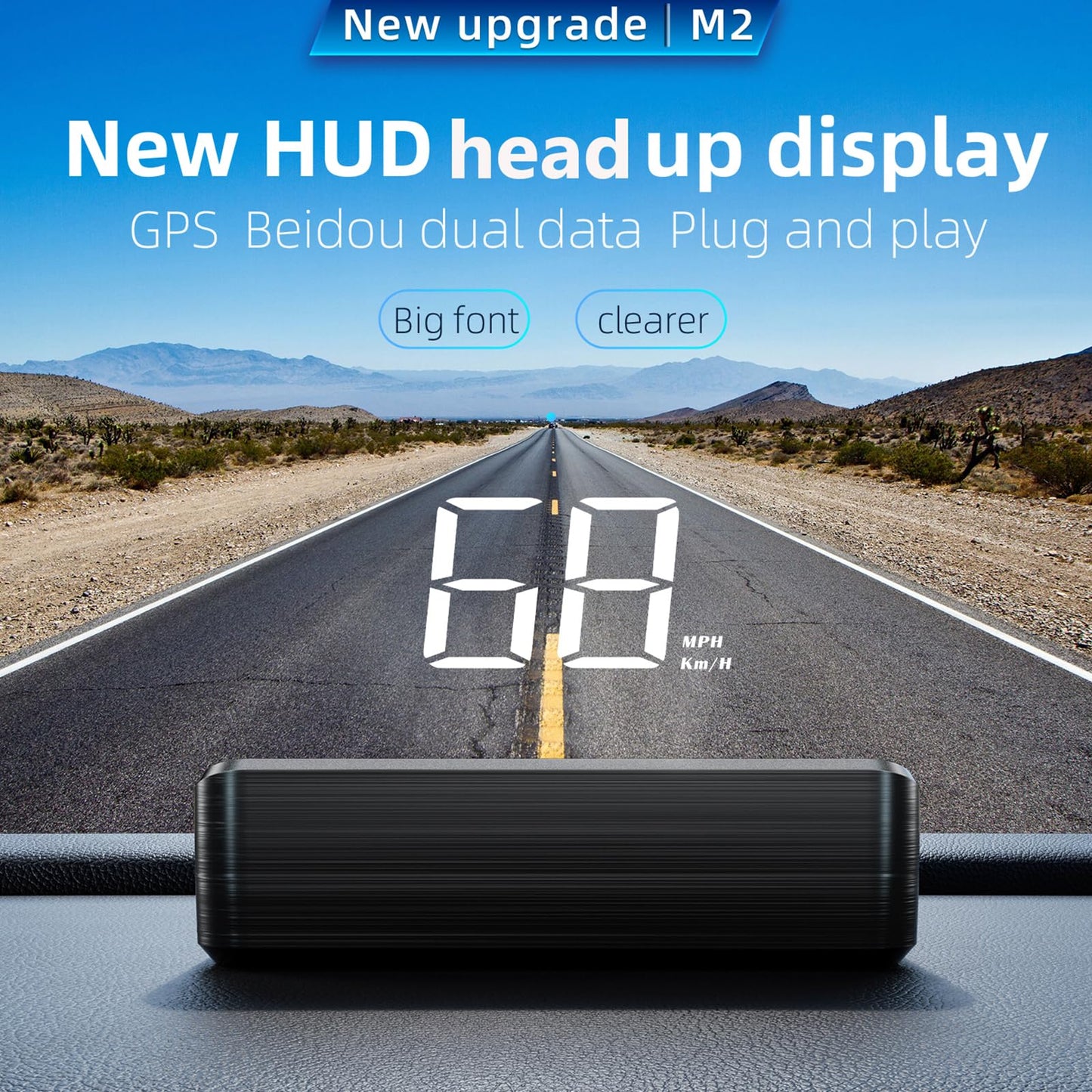 AZIJYV Heads Up Display for Cars, M2 White Windshield Speedometer Projector with Speed, Automatic Light Sensing,Mile Speed Unit Display,Digital GPS Speedometer MPH Suitable for All Car Models