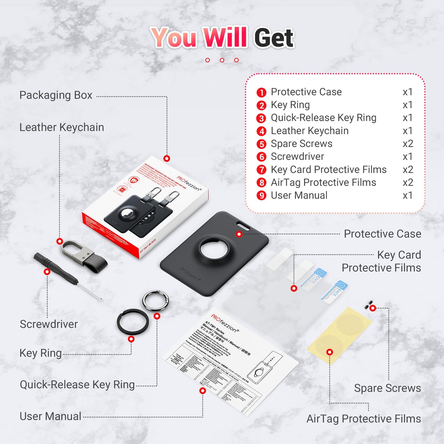 PROfezzion Tesla Key Card Holder with AirTag Slot, AirTag Tesla Card Plastic Card Key Holder for Model 3 Y S X Cybertruck with Keychain Key Rings, Key Card Protective Case Cover for Tesla - 1 Pack