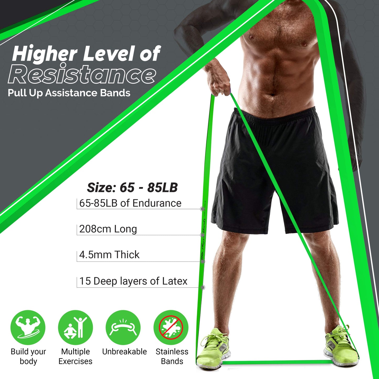 Physix Gear Workout Bands for Pullups Set, Pull Up Resistance Bands Set, Long Bands for Workout and Exercise Bands Pull Ups, Pull Ups Resistance Bands, Purple/Green/Blue/Pink (4 Pack), 82in (208cm)