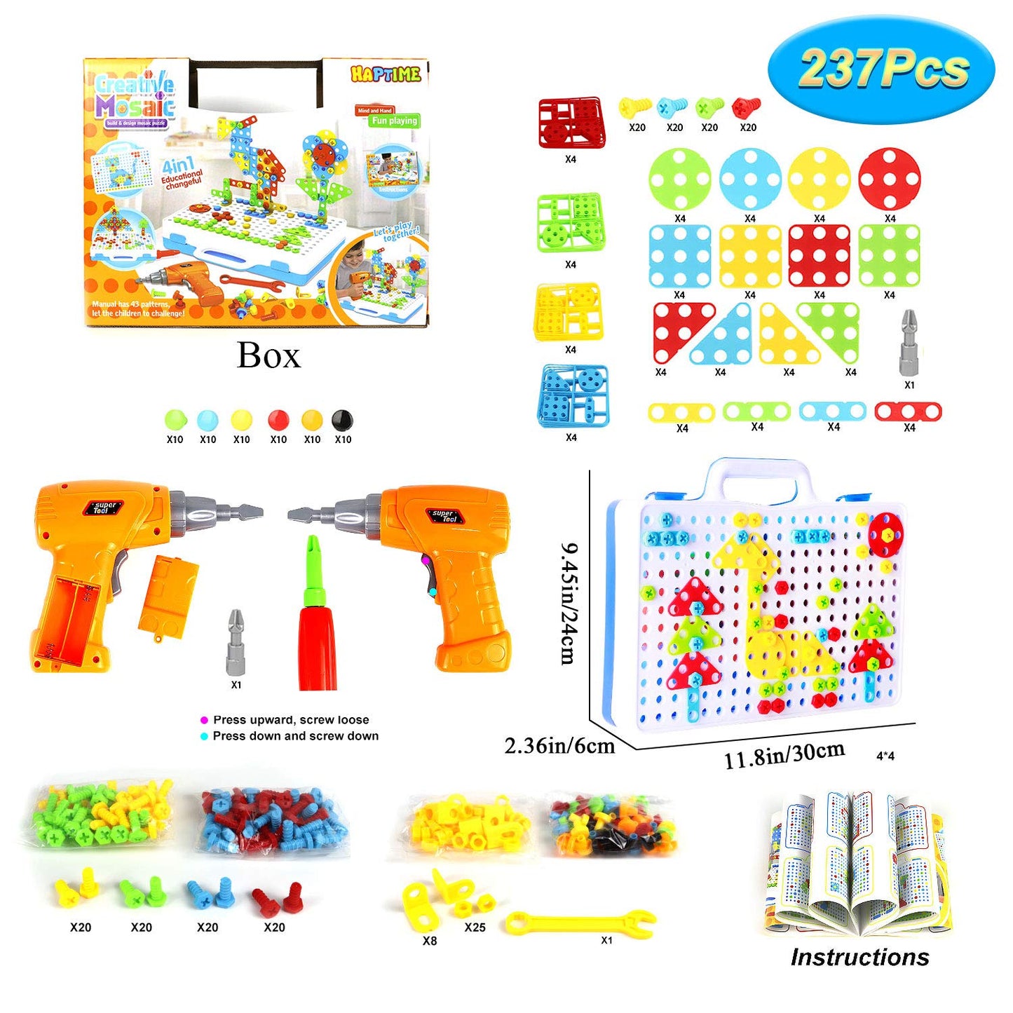 HAPTIME STEM Toys for 3 4 5 6 Year Old,Design and Drill Toy for Kid,Construction Games with Toy Drill,Creative Engineering Building Toys,Magic Montessori Play Toolbox for Toddler Boys Girls Preschool