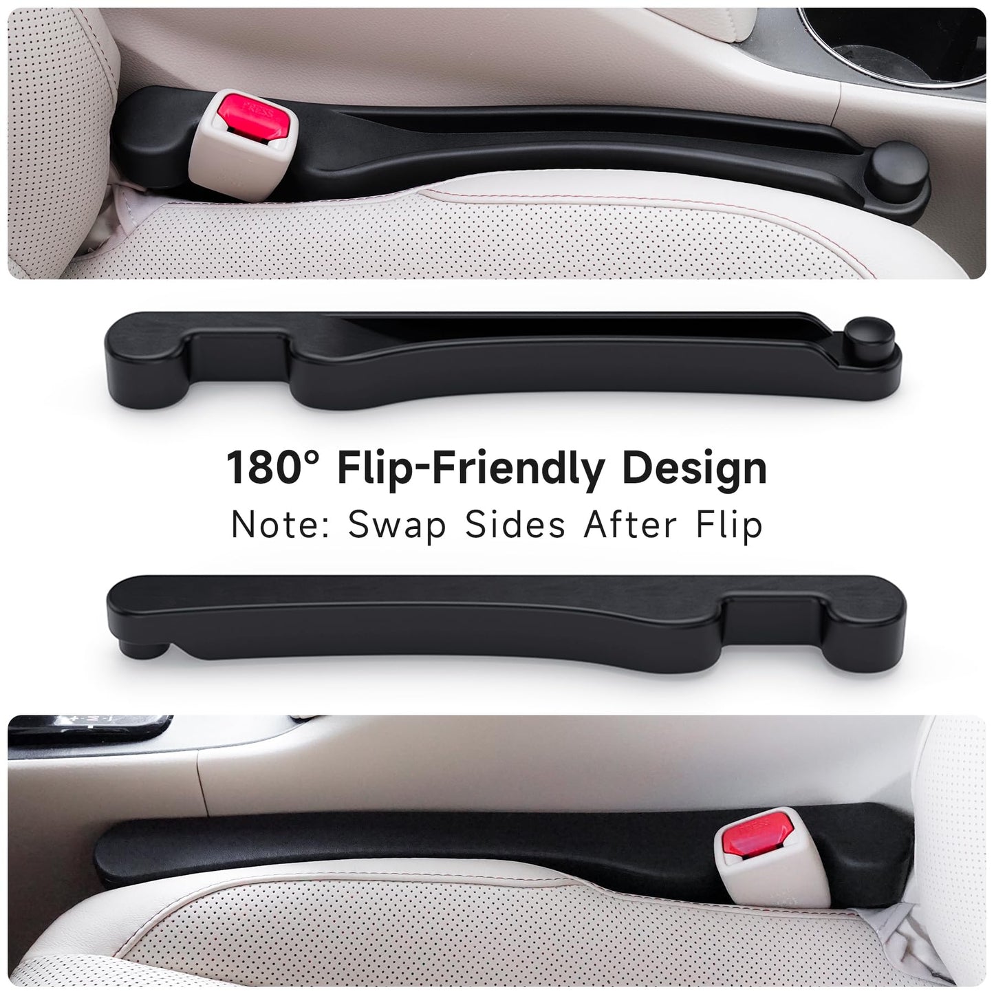Car Seat Gap Filler Set of 2, Soft Foam Multifunctional Seat Side Gap Filler with Organizer & Hook Function, 3in1 Gap Stopper Universal Fit Car SUV Truck Fill The Gap Between Seat & Console