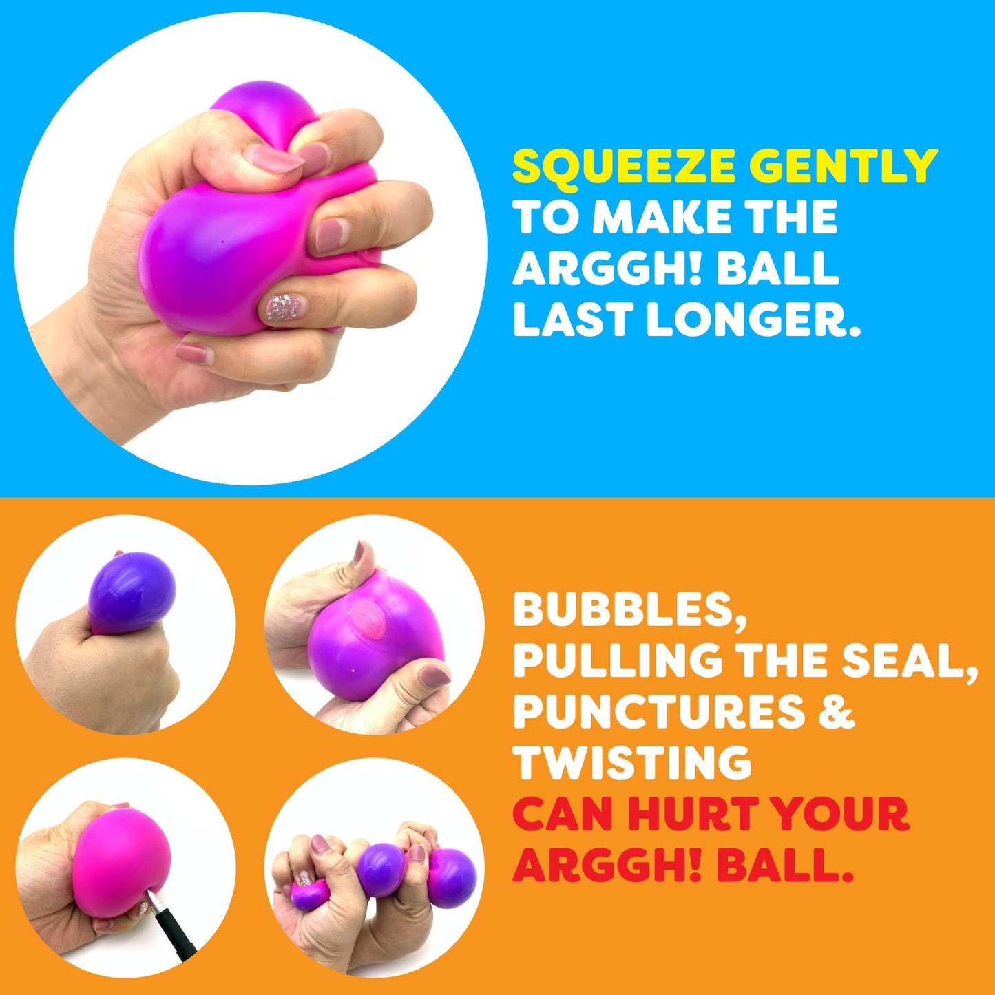 Power Your Fun Arggh Mini Stress Balls for Adults and Kids - 3pk Squishy Stress Balls, Color Changing Resistance Fidget Toys, Sensory Stress Relief Squeeze Toys Squishy Toy (Yellow, Pink, Blue)