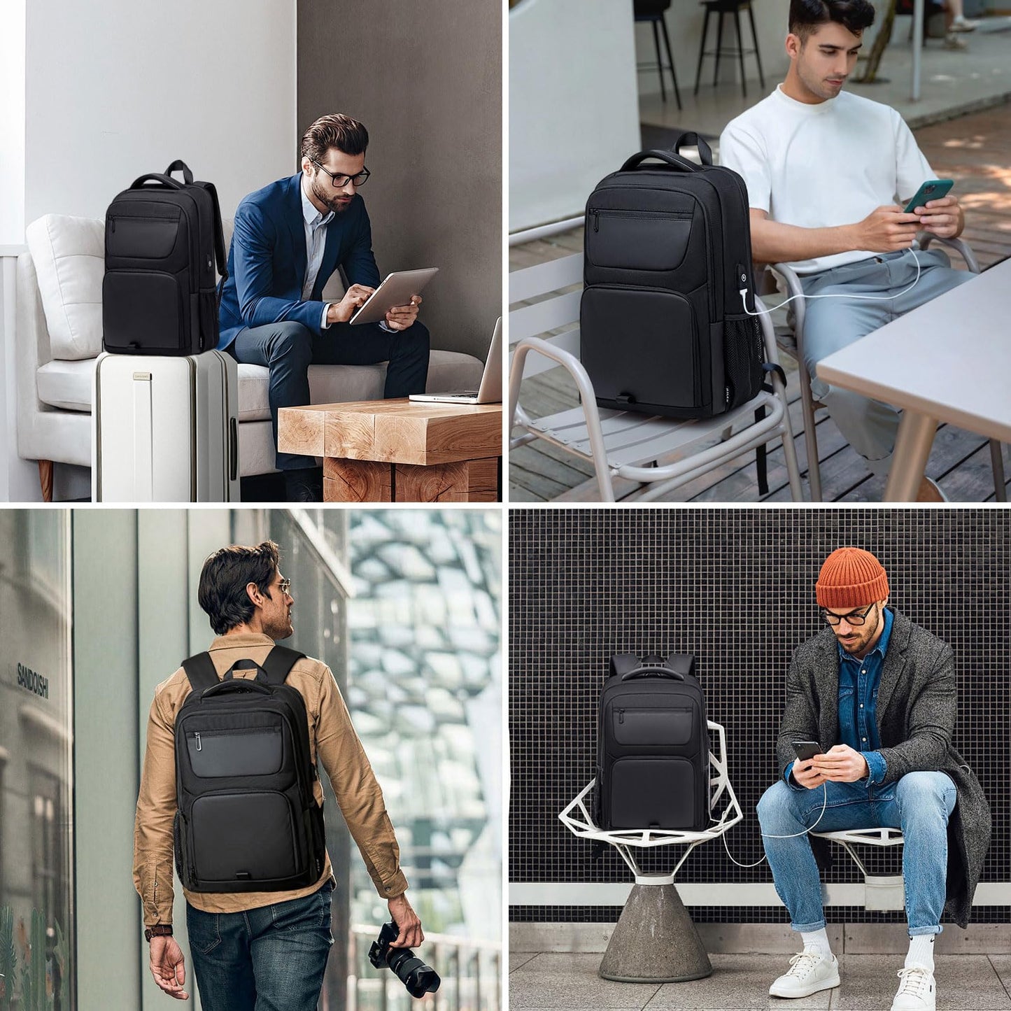 BJIAX 40L Travel Laptop Backpack for Men, High Tech Business Backpack with USB Charging Port and Ergonomic Design, Water Repellent Work College Computer Backpack Fits 17.3 Inch Tablet, Notebook