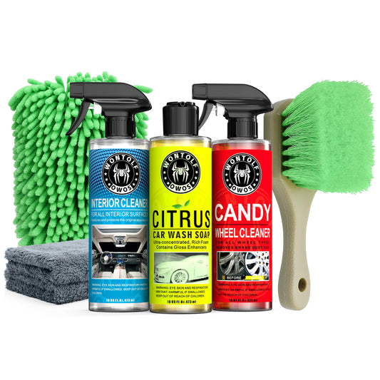 Wontolf Car Wash Kit with Car Wash Soap Shampoo, Interior Cleaner, Wheel Cleaner, Car Detailing Cleaning Care Kit for Cars Trucks RVs SUVs Motorcycles Detailing Cleaning