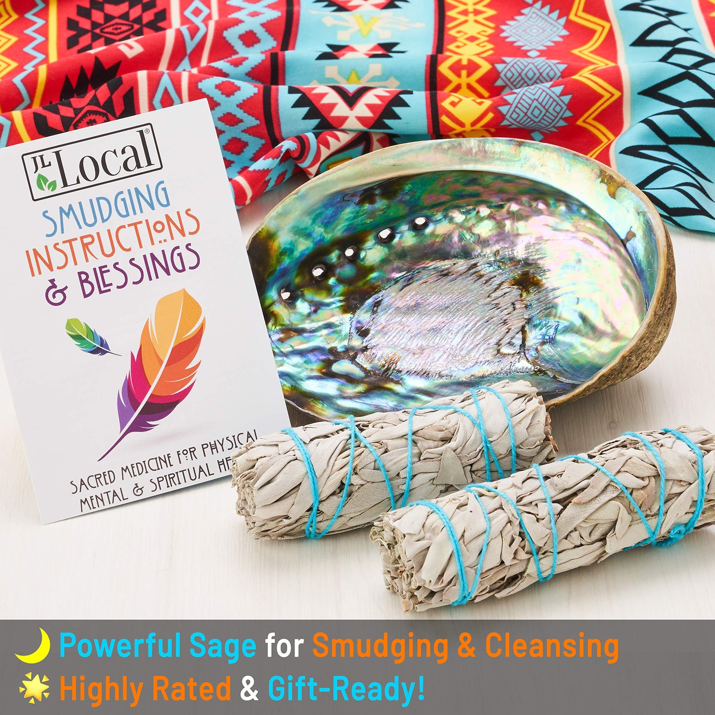 Origins Smudging Kit - 2 White Sage Smudge Stick + Abalone Shell Bowl | Sustainably Sourced Healing Incense for Home Cleansing, Protection, Meditation, Positive Energy