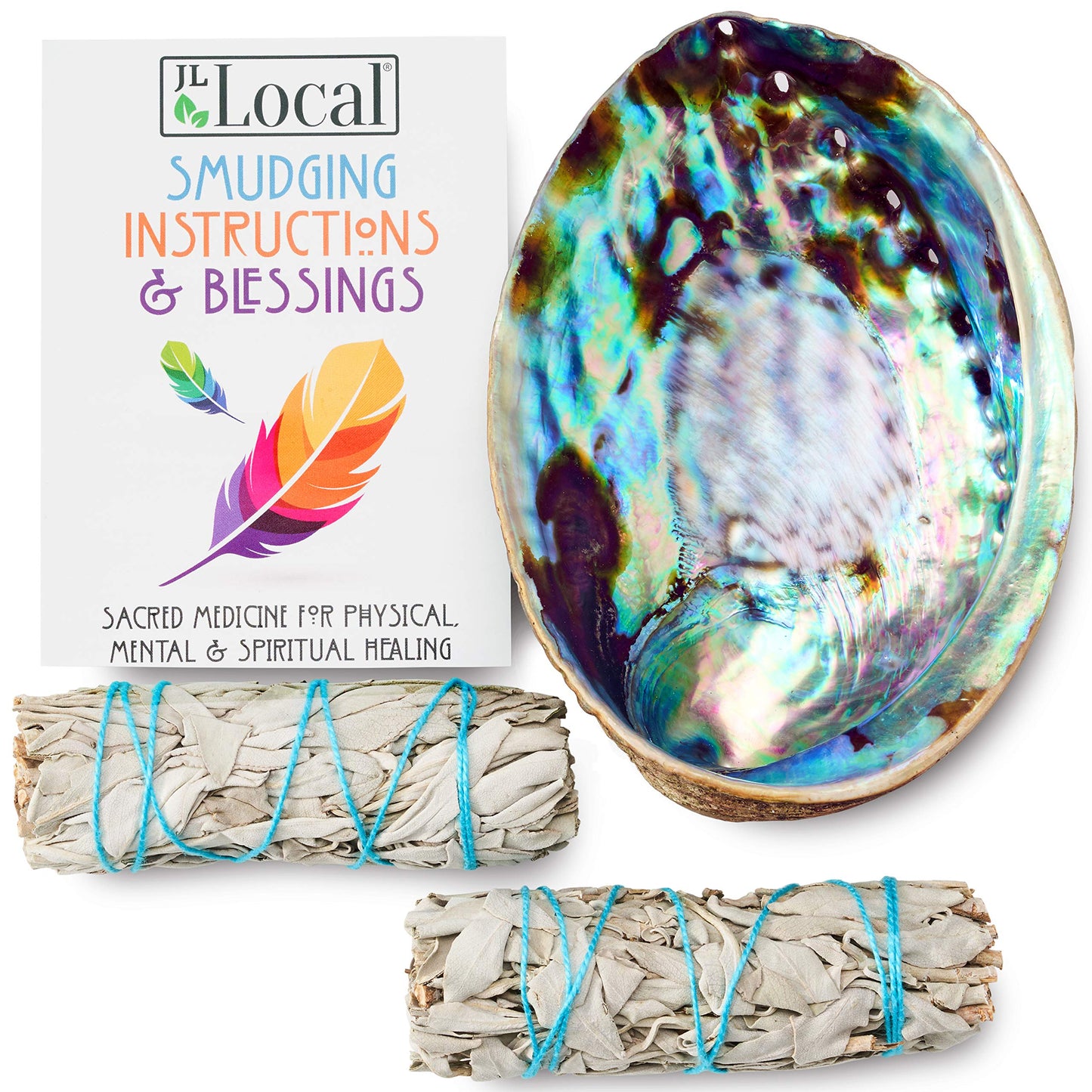 Origins Smudging Kit - 2 White Sage Smudge Stick + Abalone Shell Bowl | Sustainably Sourced Healing Incense for Home Cleansing, Protection, Meditation, Positive Energy