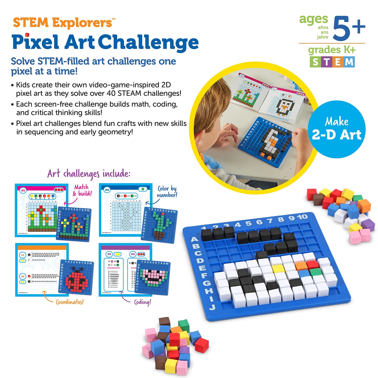Learning Resources STEM Explorers Pixel Art Challenge, STEM Toys for Kids, Coding Basics for Kids, Easter Toys, Ages 5+,402 Pieces