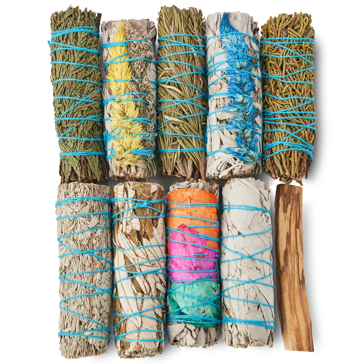 10 Sage Smudge Sticks ~ White Sage, Rosemary, Cedar, Juniper, Palo Santo, 3 Flower Sages, Blue Sage, Yerba Santa | Smudge Kit Unique Natural Sage Bundles Sustainably Sourced Smudging Cleansing
