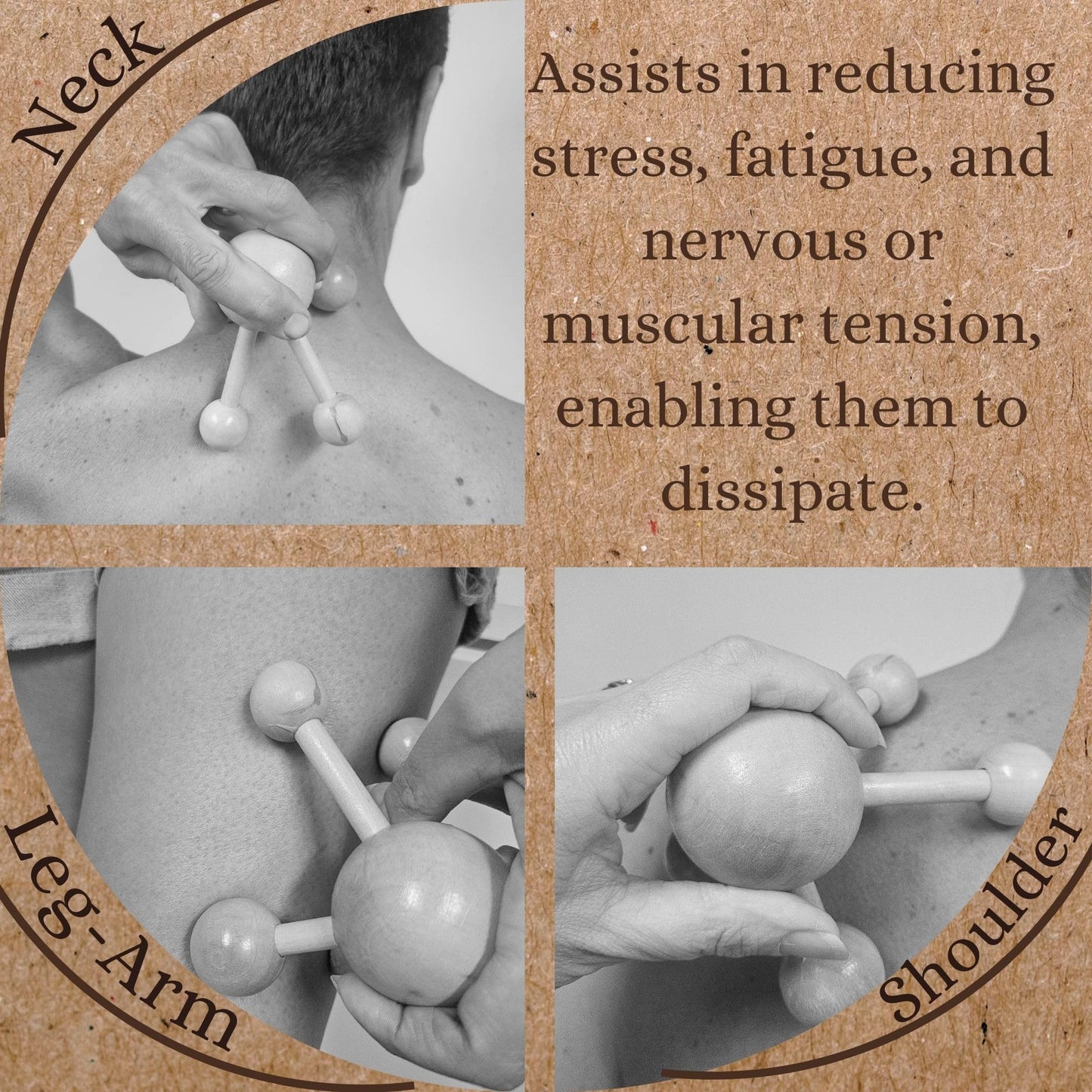 Natural Wood Handheld Massager - Relaxing Muscle Relief, Revitalizing Scrubbing Roller - Soothing Back & Body Therapy Tool - Bodycare Hand Spider - Mr Happy Wooden Ball Massager
