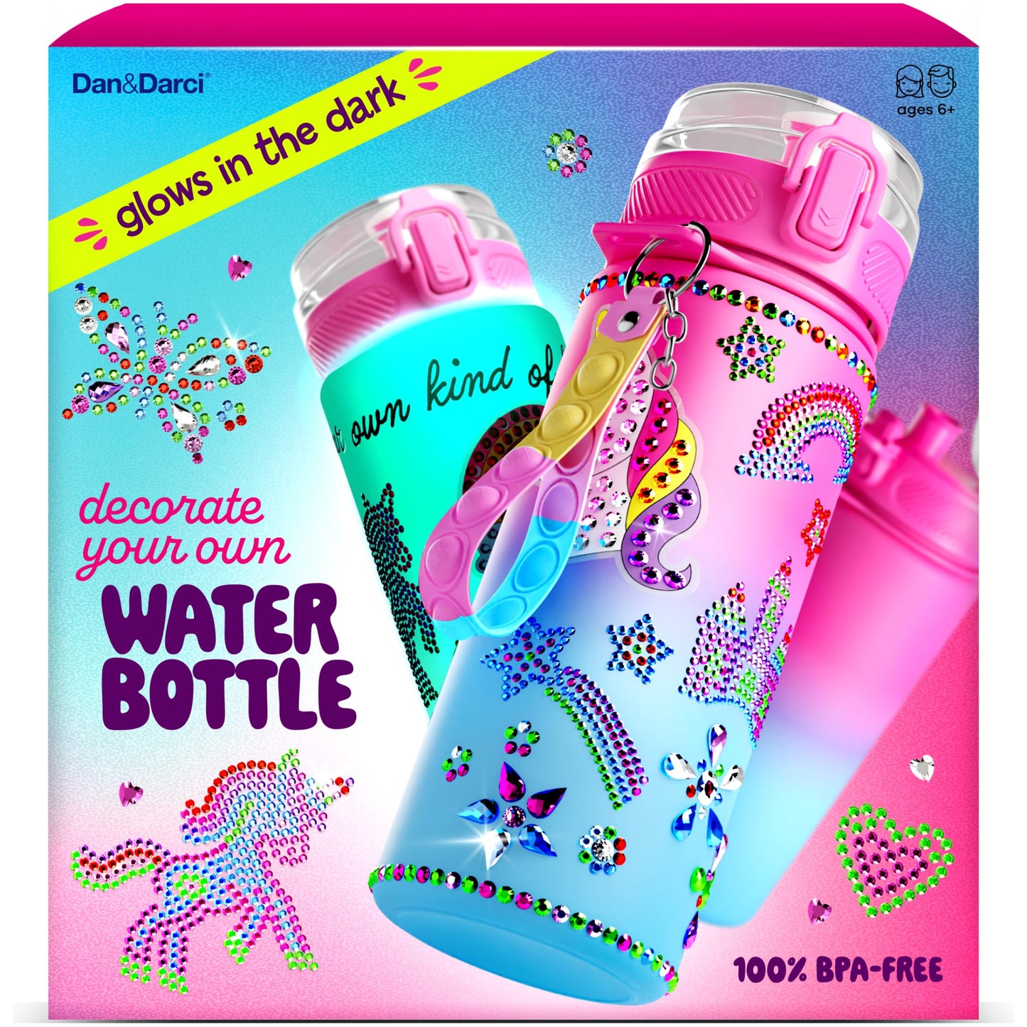 Decorate Your Own Glow-in-the-dark Water Bottle Kit for Girls - Easter Gifts for Girl Ages 4-6 5-7 6-8 - 4 5 6 7 8 Year Old Birthday Gift Ideas - Arts and Crafts for Kids Age 6-8 - Unicorn Easter Toys