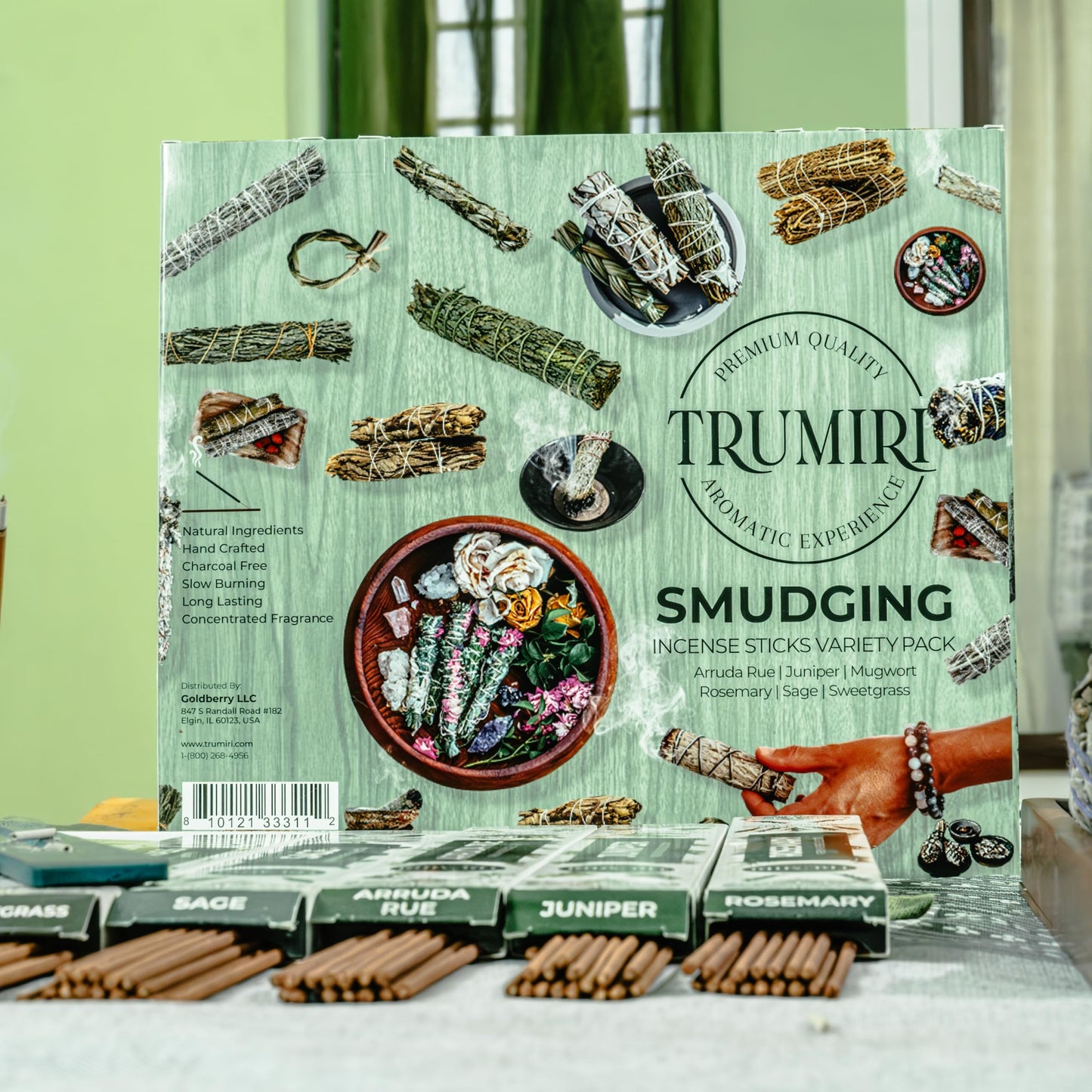 Trumiri Incense Sticks for Smudge Kit - Total 120 Insence-Sticks (20 Insense x 6 Incents) - Inciensos Aromaticos para Malas Energias Inscents-Sticks with Sage Sweetgrass for Smudging + Incense Holder